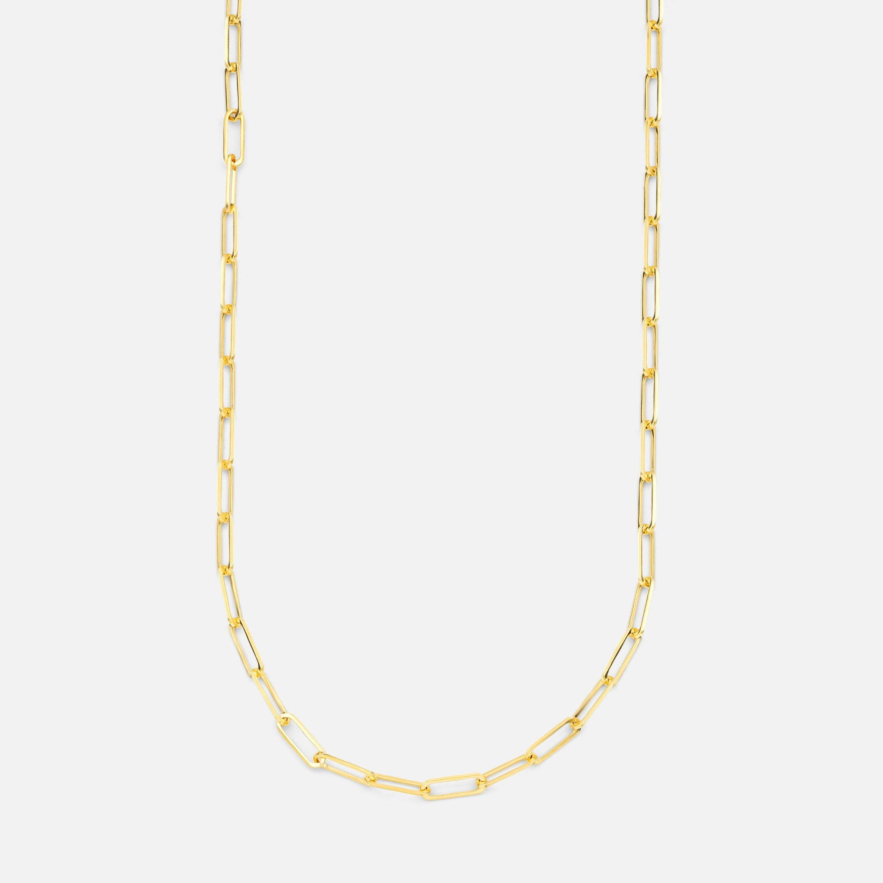 Lloyds Mini Paperclip Sold Gold Chain - 9k Yellow Gold Necklace