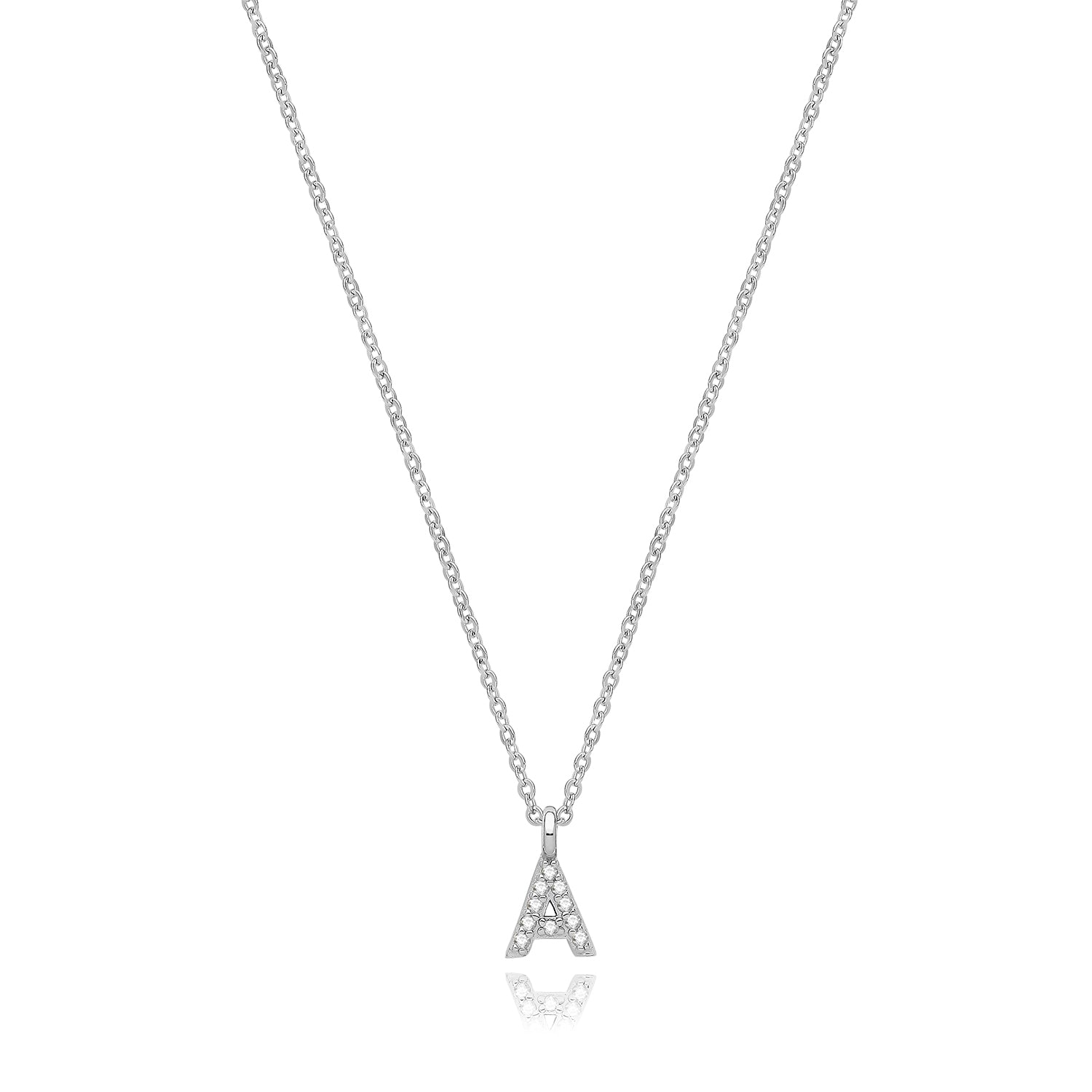 Initial Letter A Zirconia Necklace – Rhodium Plated Silver