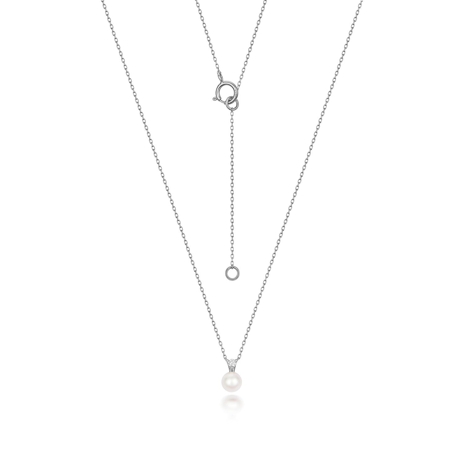 Akoya Single 5mm Pearl and Diamond Necklace - 18k White Gold