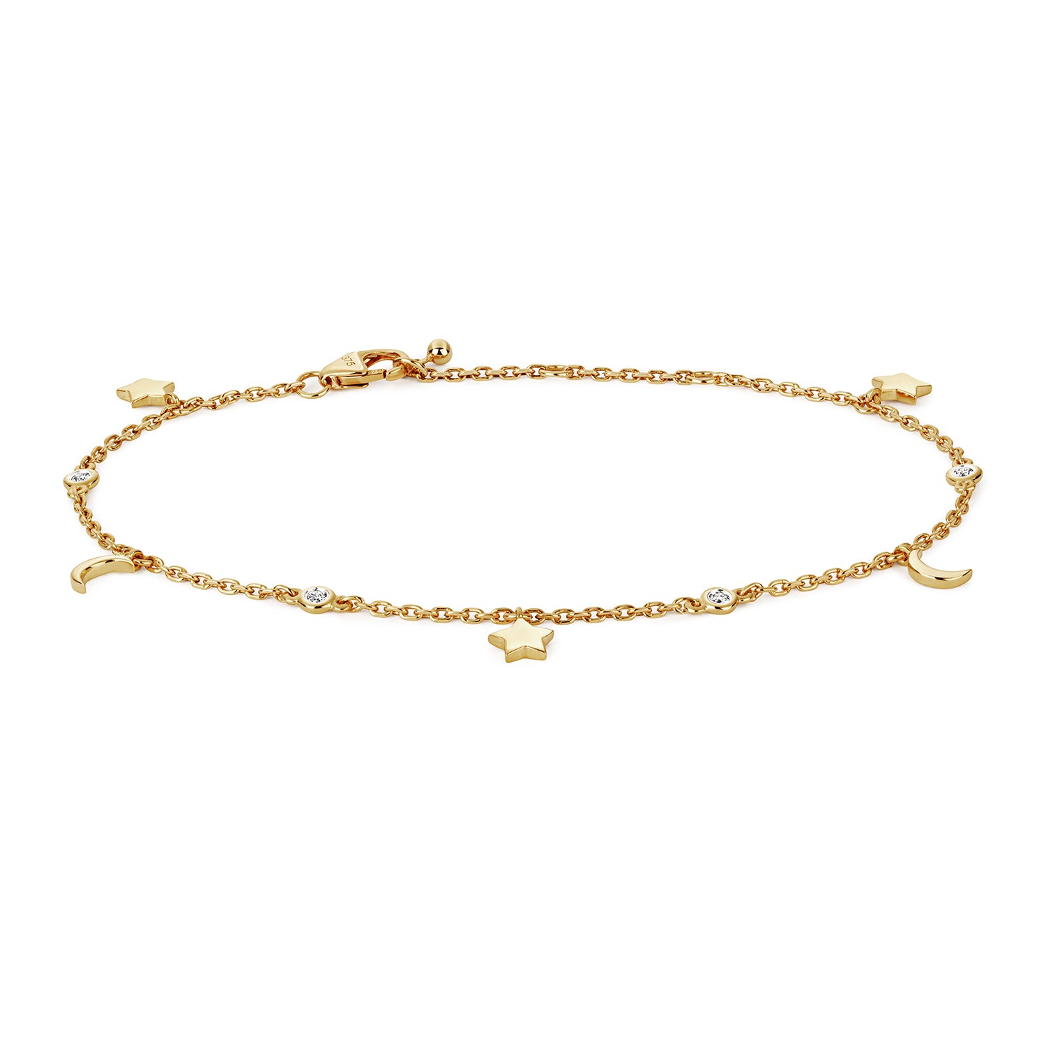 Stars & Moon Diamond Bracelet - Claw Clasp, 9k Yellow Gold