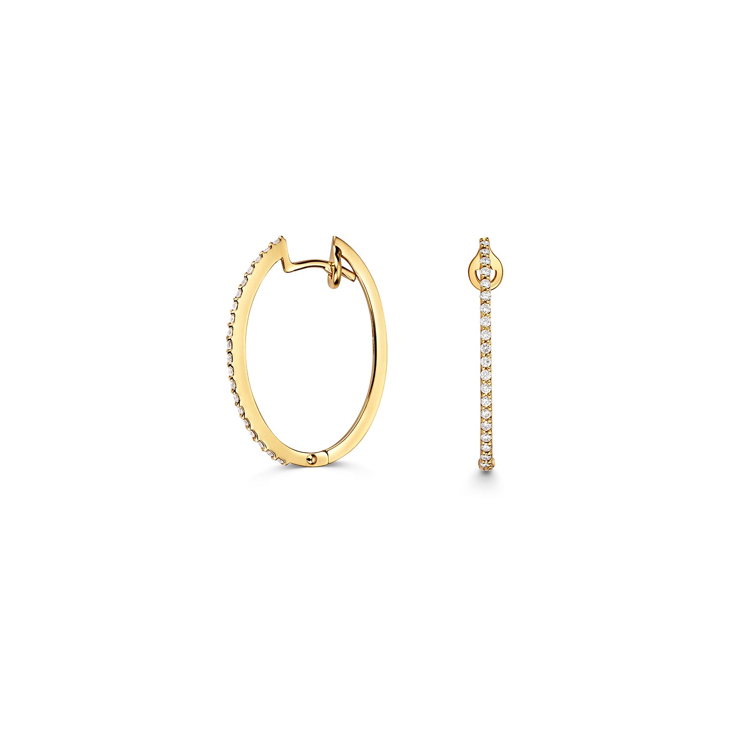 Hinged Oval Diamond Hoop Earrings - 18k Yellow Gold, 0.24ct