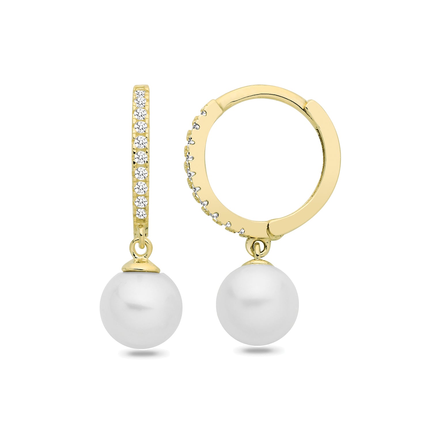 Lloyds Freshwater Pearl & CZ Huggie Hoop Earrings - 9k Yellow Gold