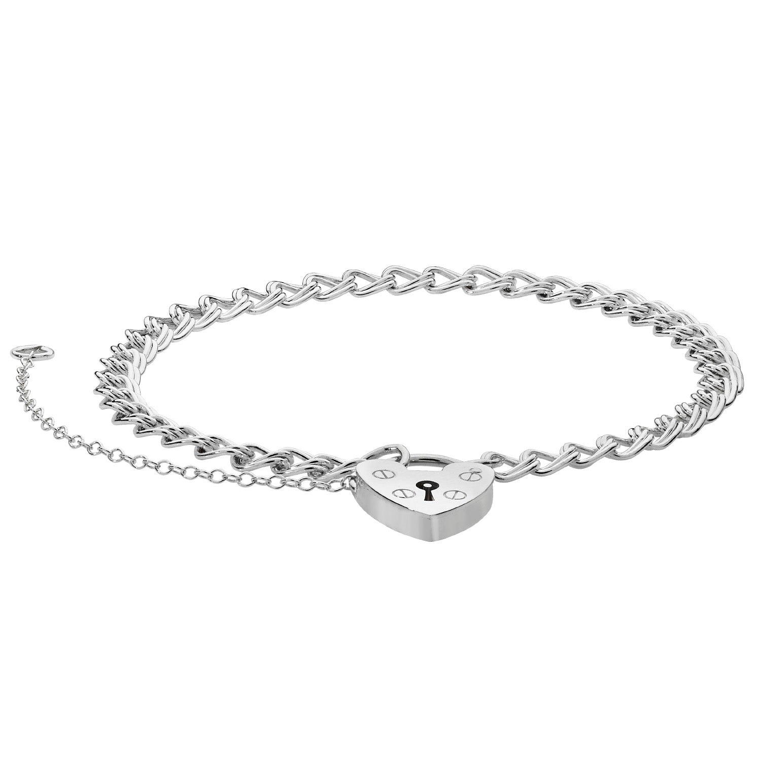 Heart Padlock, 'Light' Double Link Bracelet - Sterling Silver