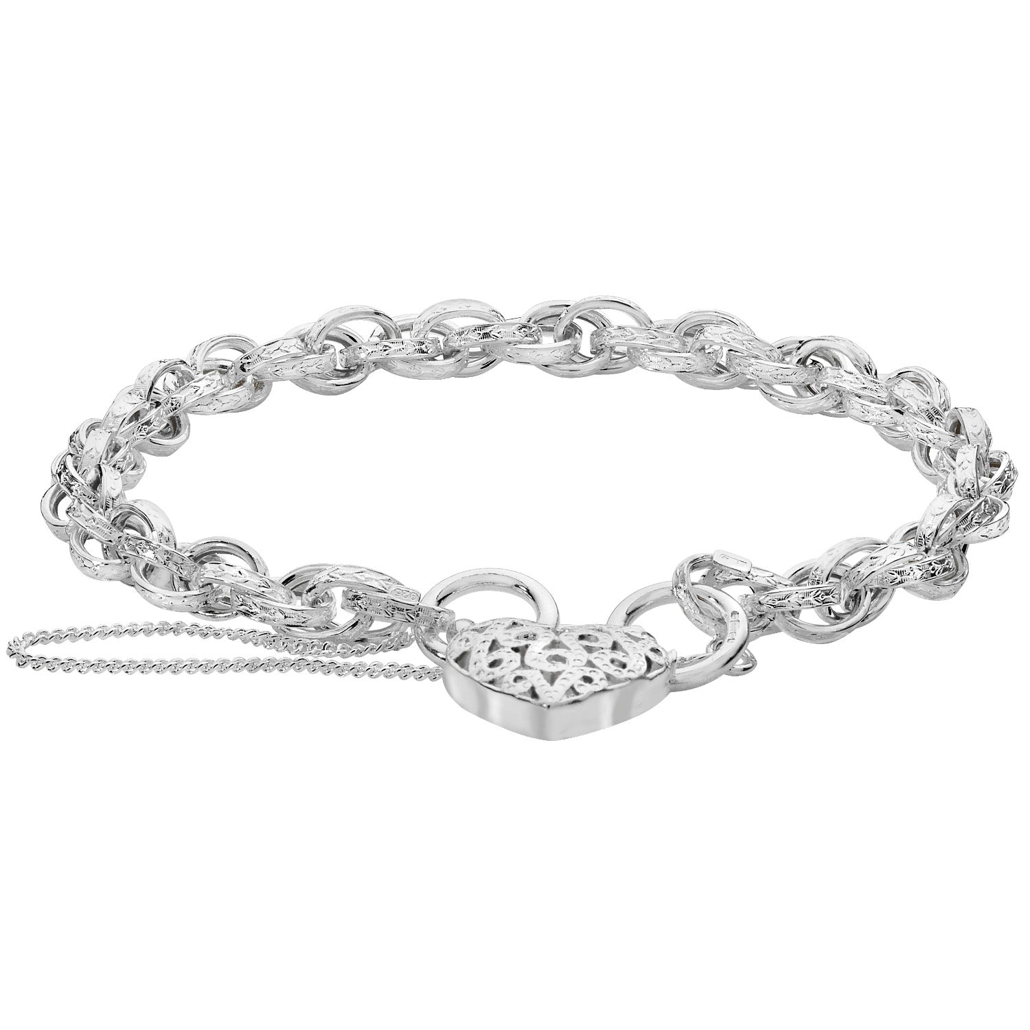 Victorian Heart Padlock Charm Bracelet - Sterling Silver