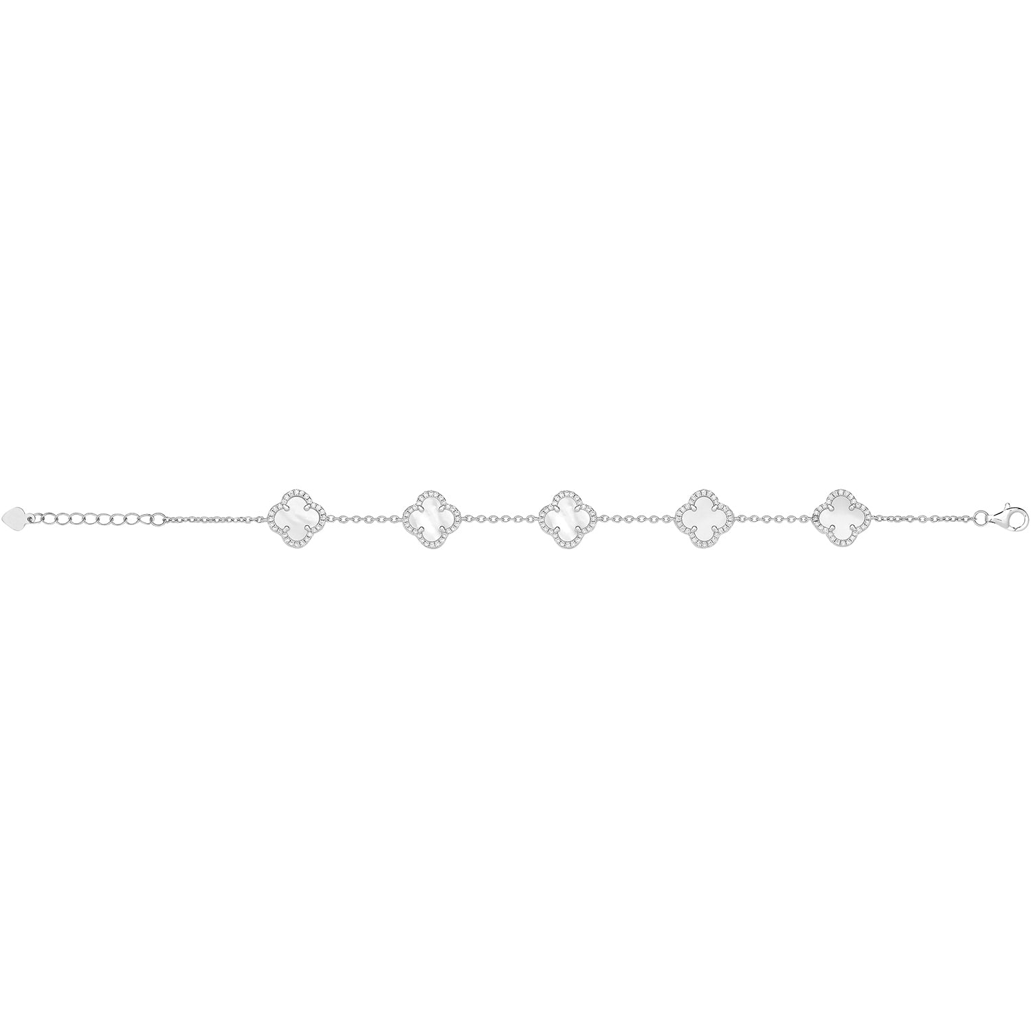 Vintage Prague Mother-of-Pearl CZ Clovers Bracelet - Rhodium Plated Silver