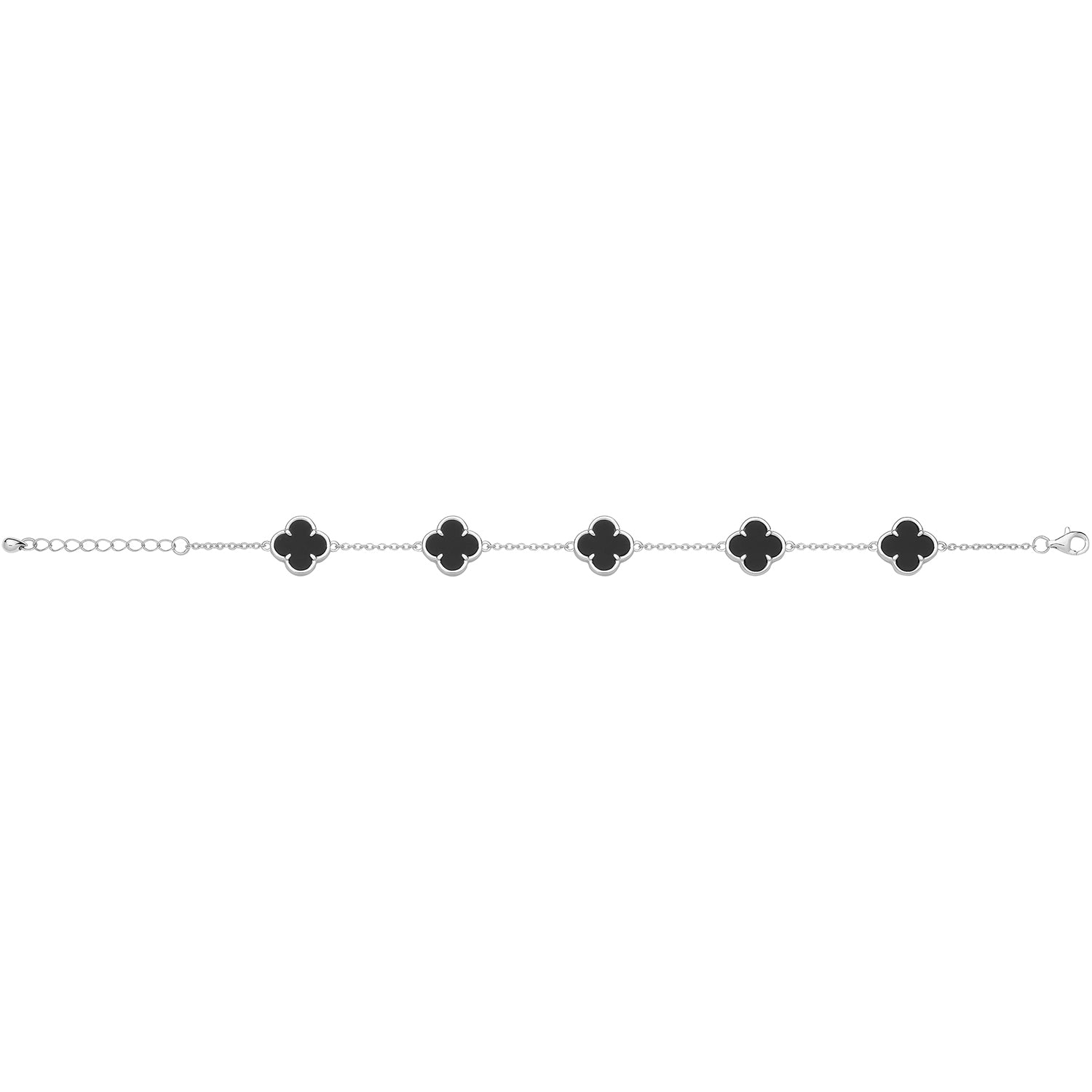 Vintage Prague Onyx Clover Bracelet - Rhodium Plated Silver