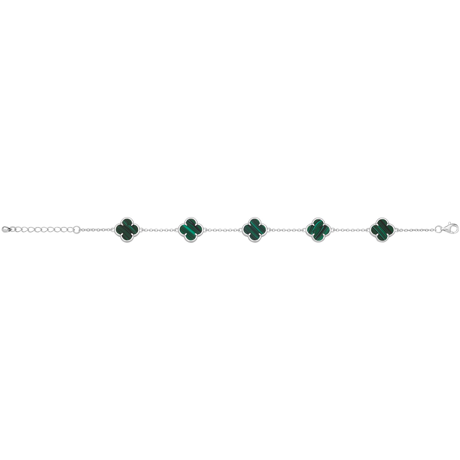 Vintage Prague Malachite Clover Bracelet - Rhodium Plated Silver