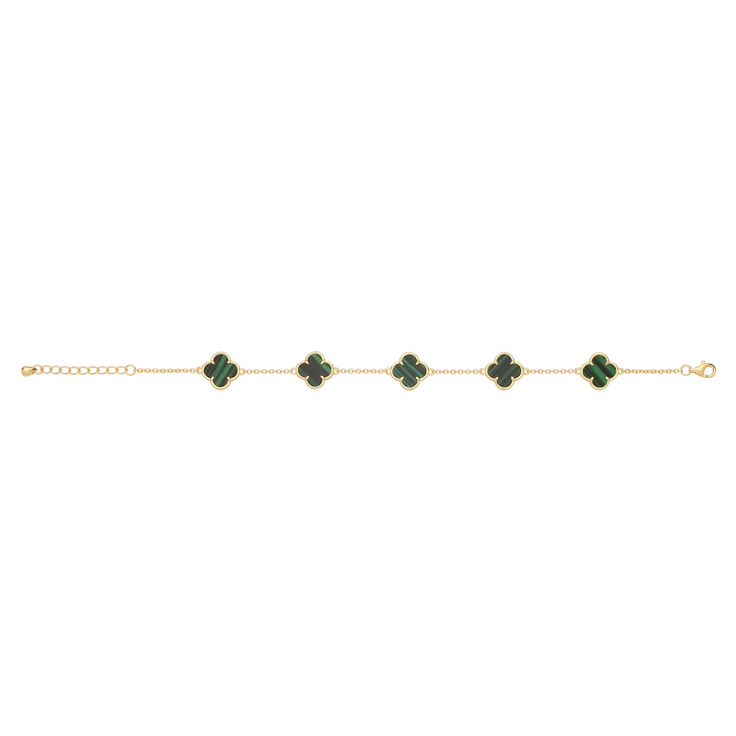 Vintage Prague Malachite Clover Bracelet - Yellow Gold Plated Silver