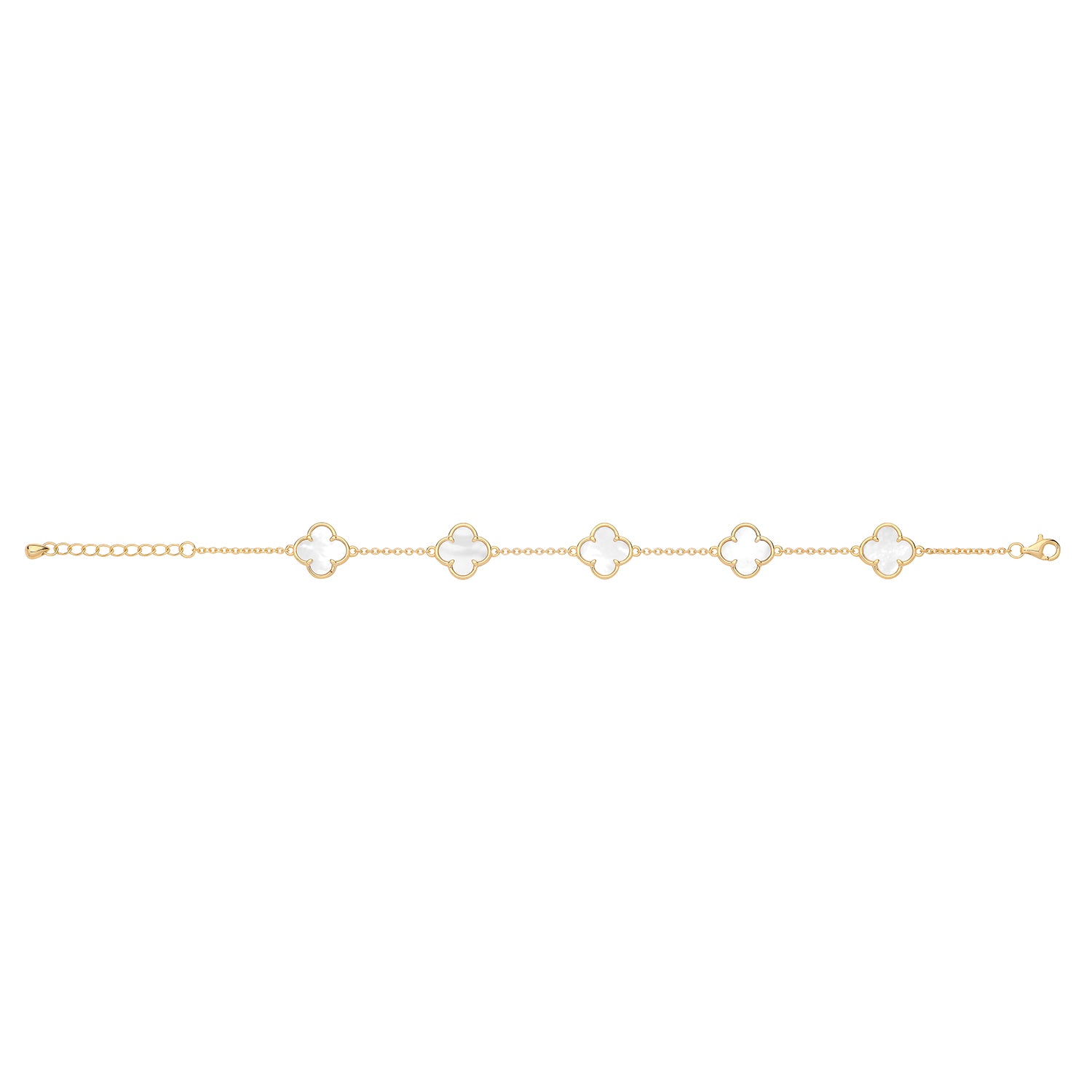 Vintage Prague Mother-of-Pearl Clover Bracelet - Yellow Gold Plated Silver