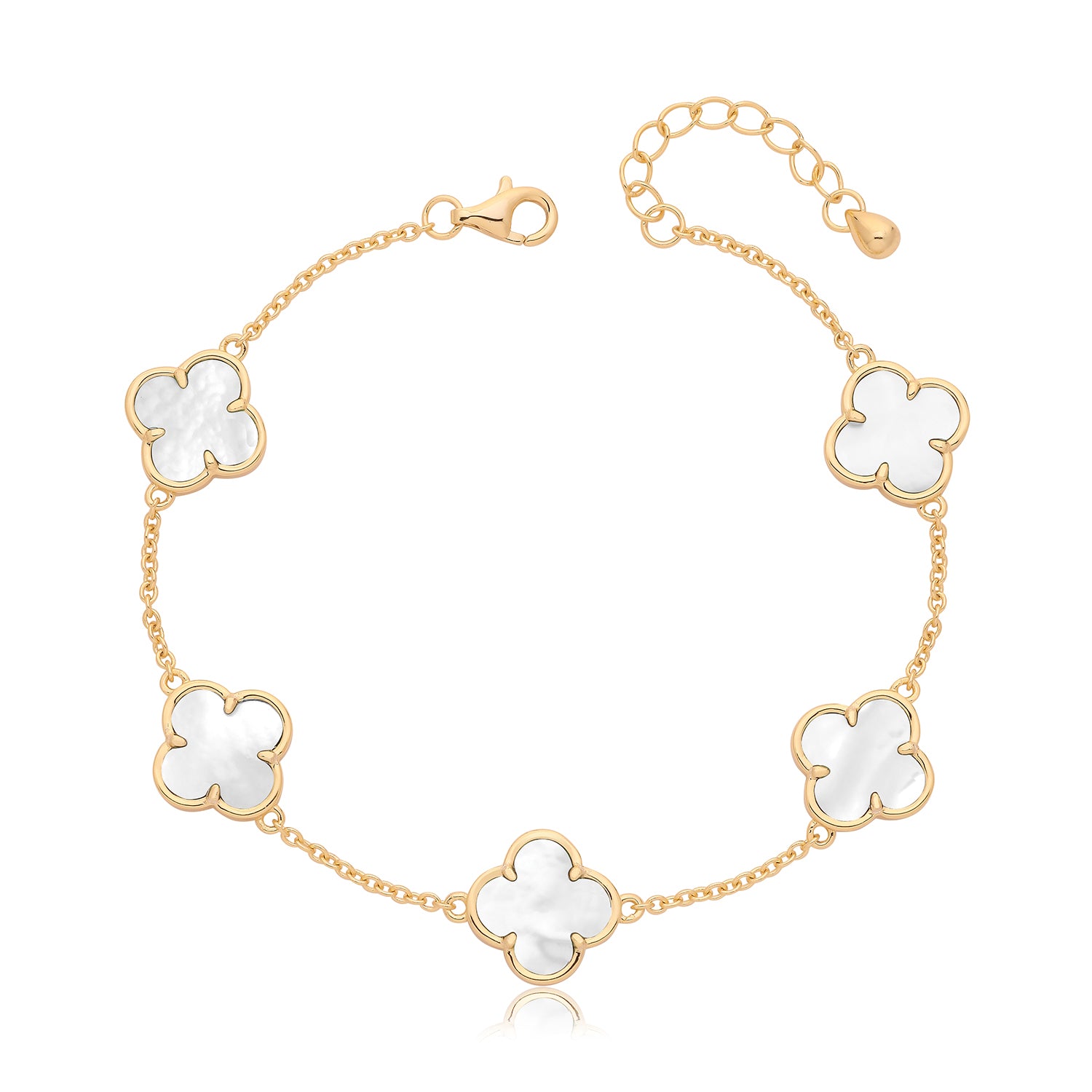 Vintage Prague Mother-of-Pearl Clover Bracelet - Yellow Gold Plated Silver