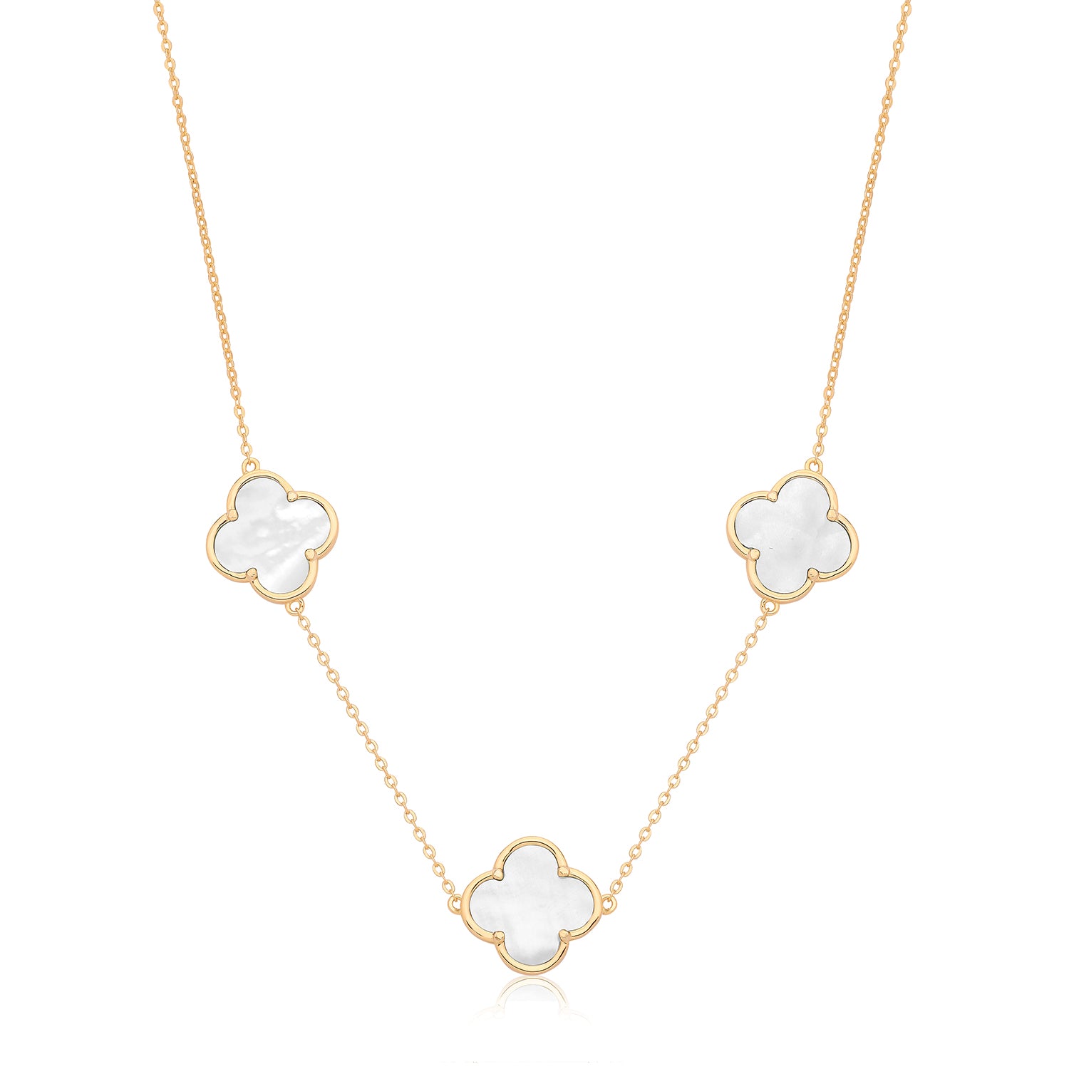 Vintage Prague Mother-of-Pearl Clover Necklace - Yellow Gold Plated Silver