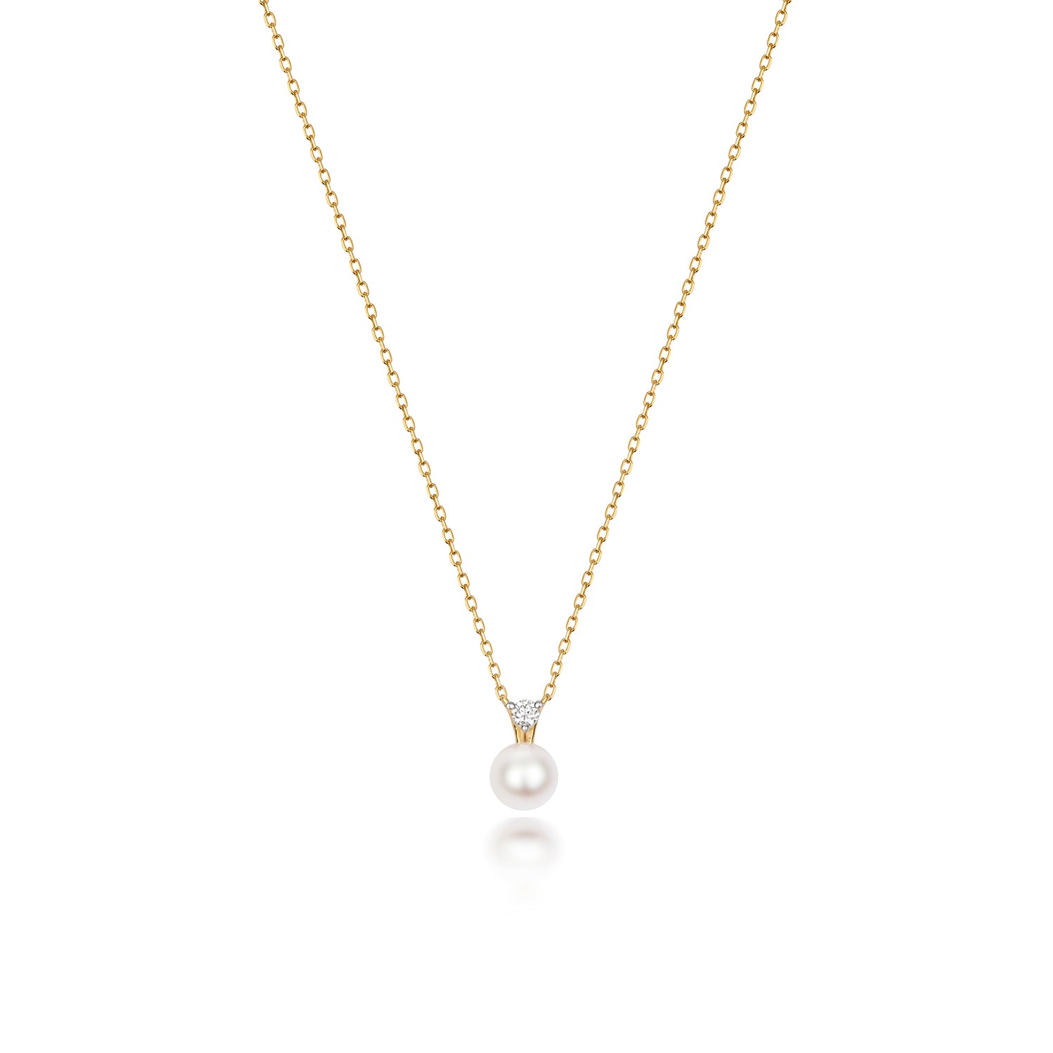 Akoya Single 5mm Pearl and Diamond Necklace - 18k Yellow Gold