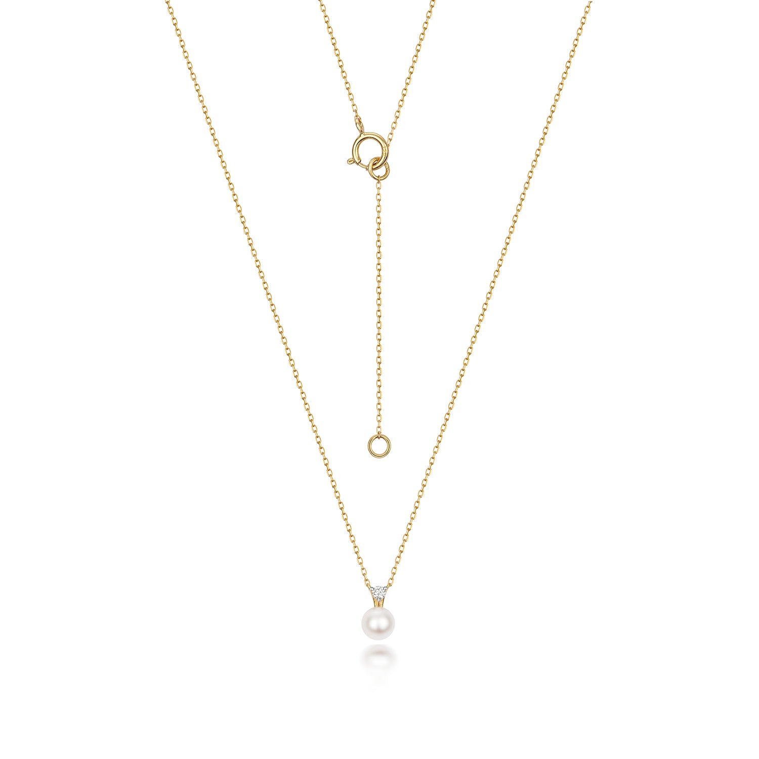 Akoya Single 5mm Pearl and Diamond Necklace - 18k Yellow Gold