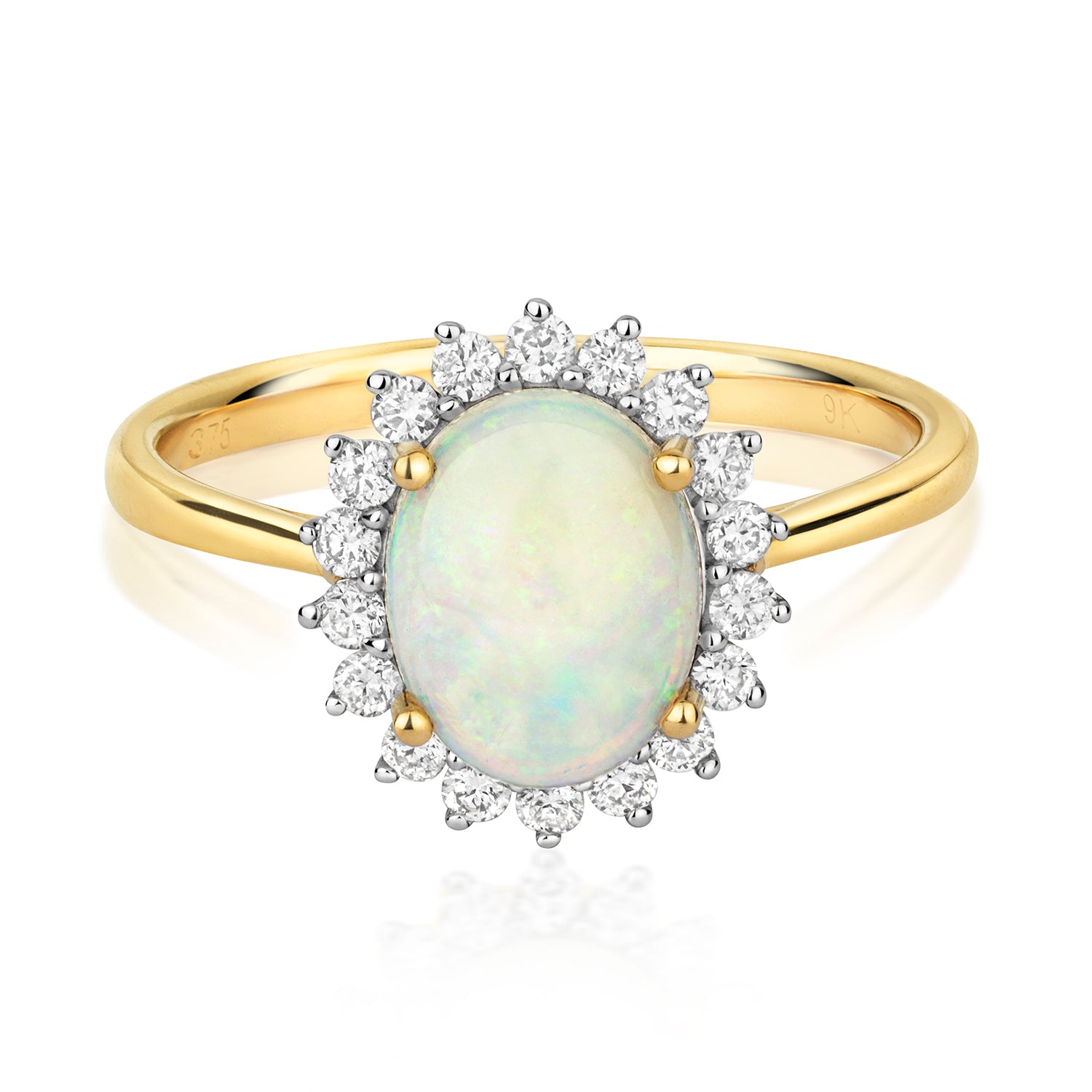 Sydney Oval Opal and Diamond Ring - 9k Yellow Gold, 1.36ct