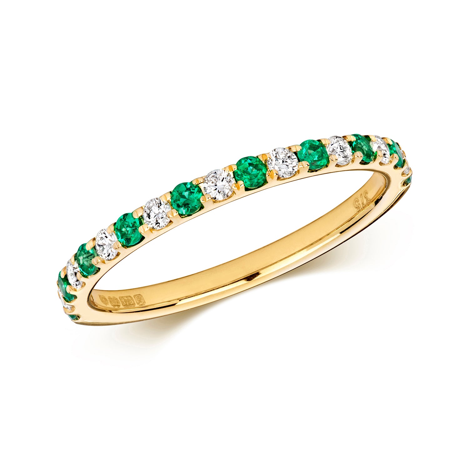 Turin Half Eternity Emerald and Diamond Ring - 9k Yellow Gold