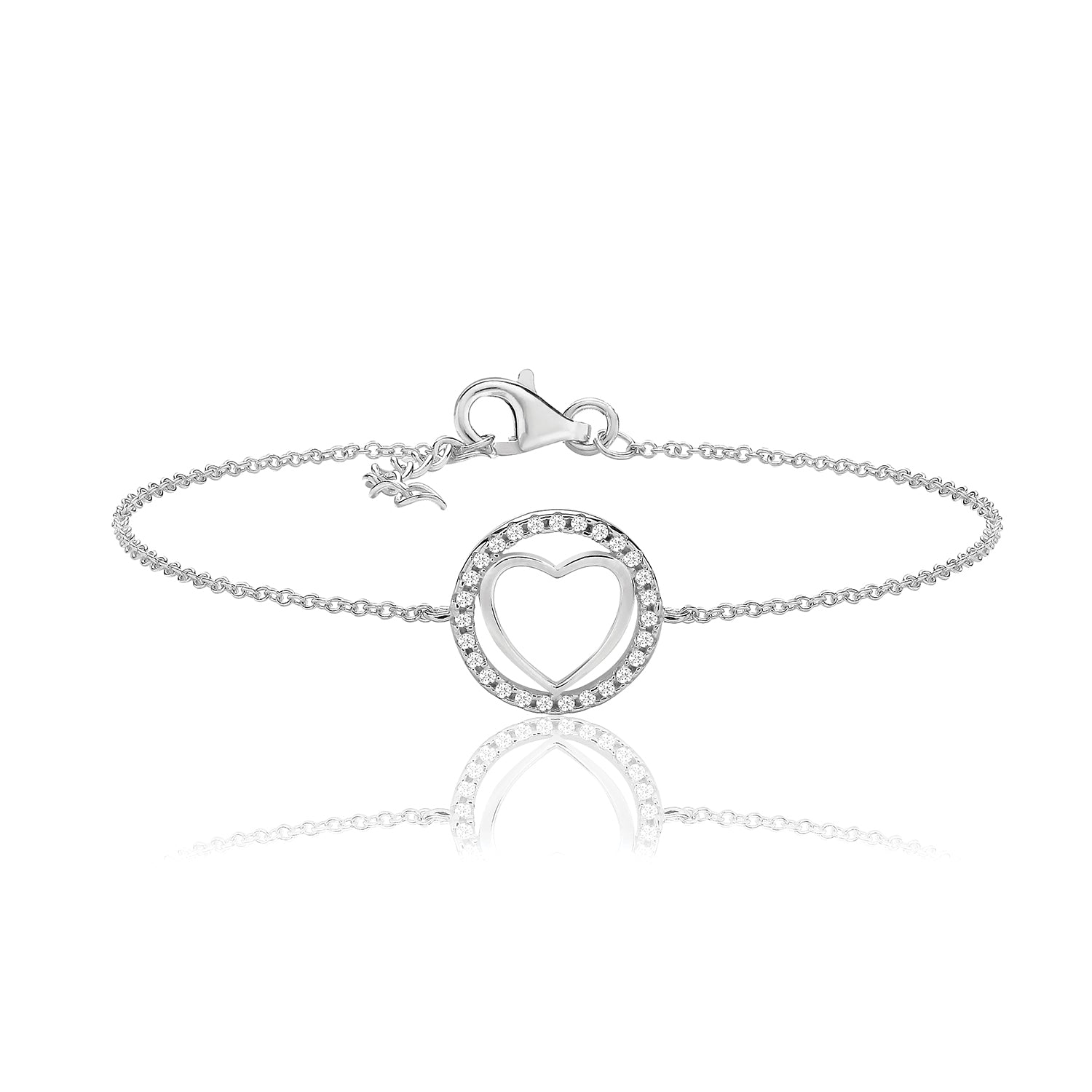 Heart & Halo Bracelet - Rhodium Plated Silver