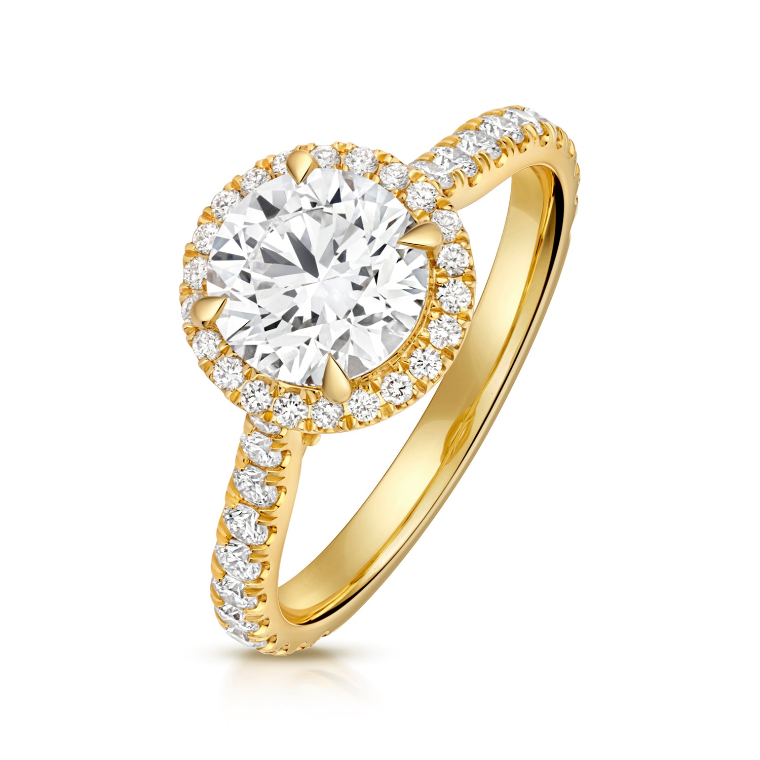 Maria Halo Pavé 1.50ct Round Lab Grown Diamond Engagement Ring - 18k Yellow Gold