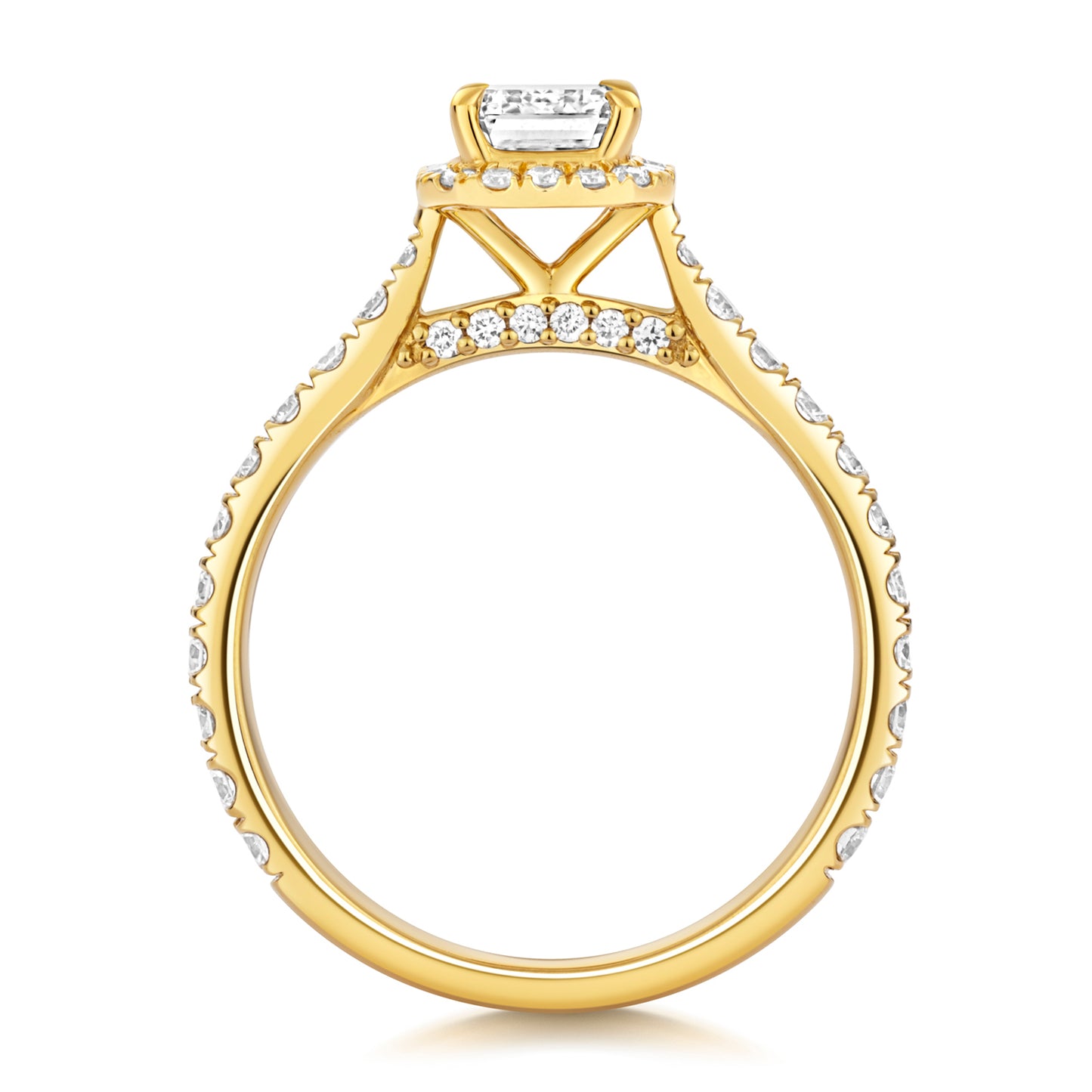 Portman Halo Pavé 1.00ct Emerald Cut Lab Grown Diamond Engagement Ring - 18k Yellow Gold