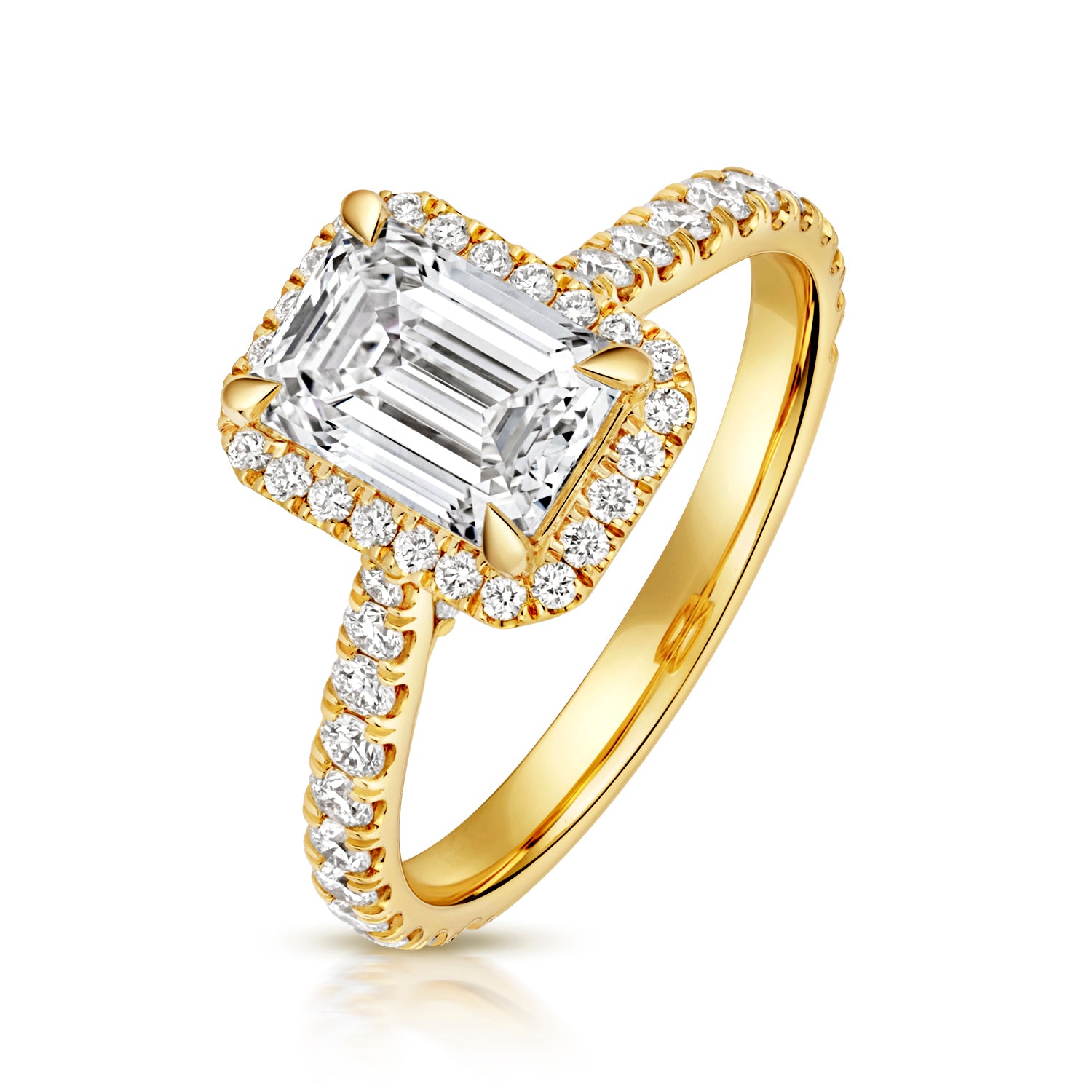 Portman Halo Pavé 1.50ct Emerald Cut Lab Grown Diamond Engagement Ring - 18k Yellow Gold