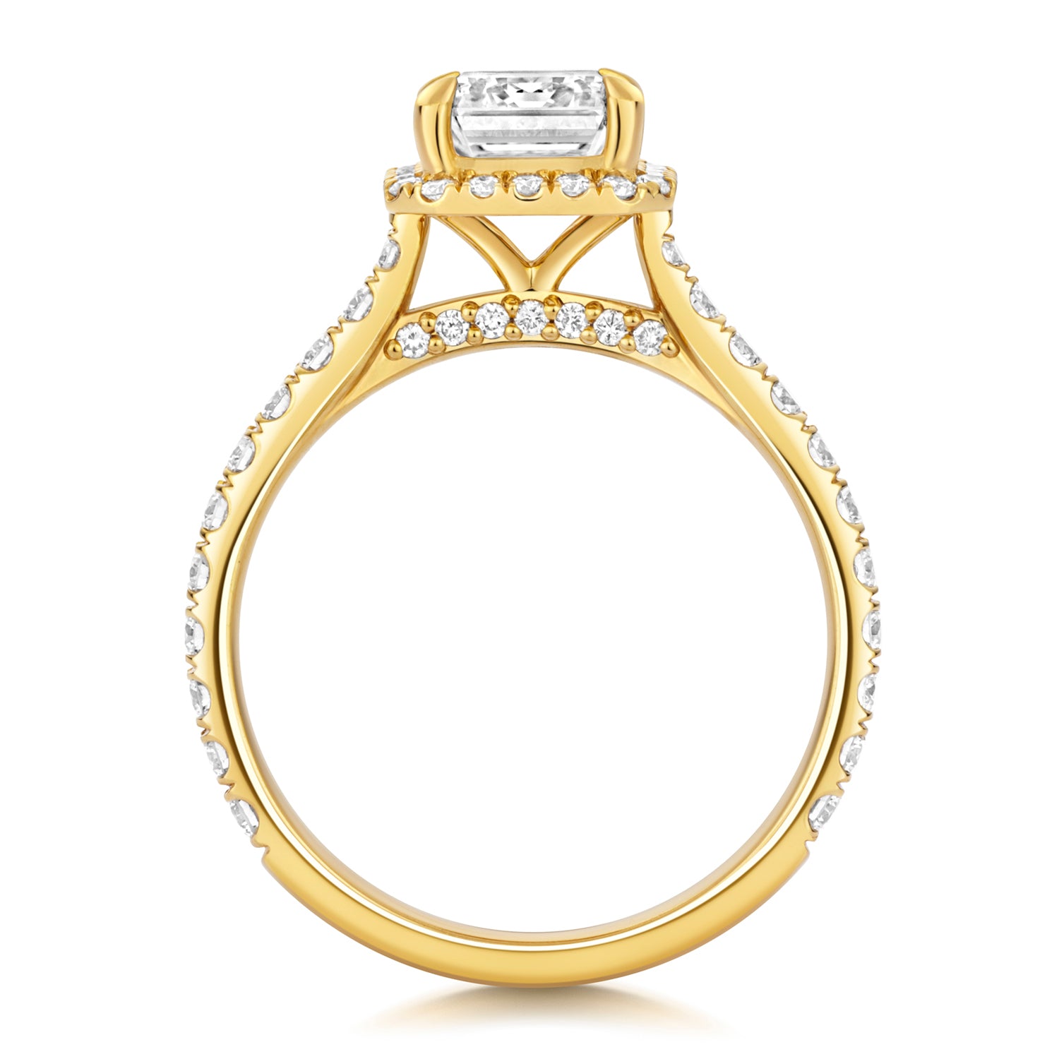 Portman Halo Pavé 2.00ct Emerald Cut Lab Grown Diamond Engagement Ring - 18k Yellow Gold