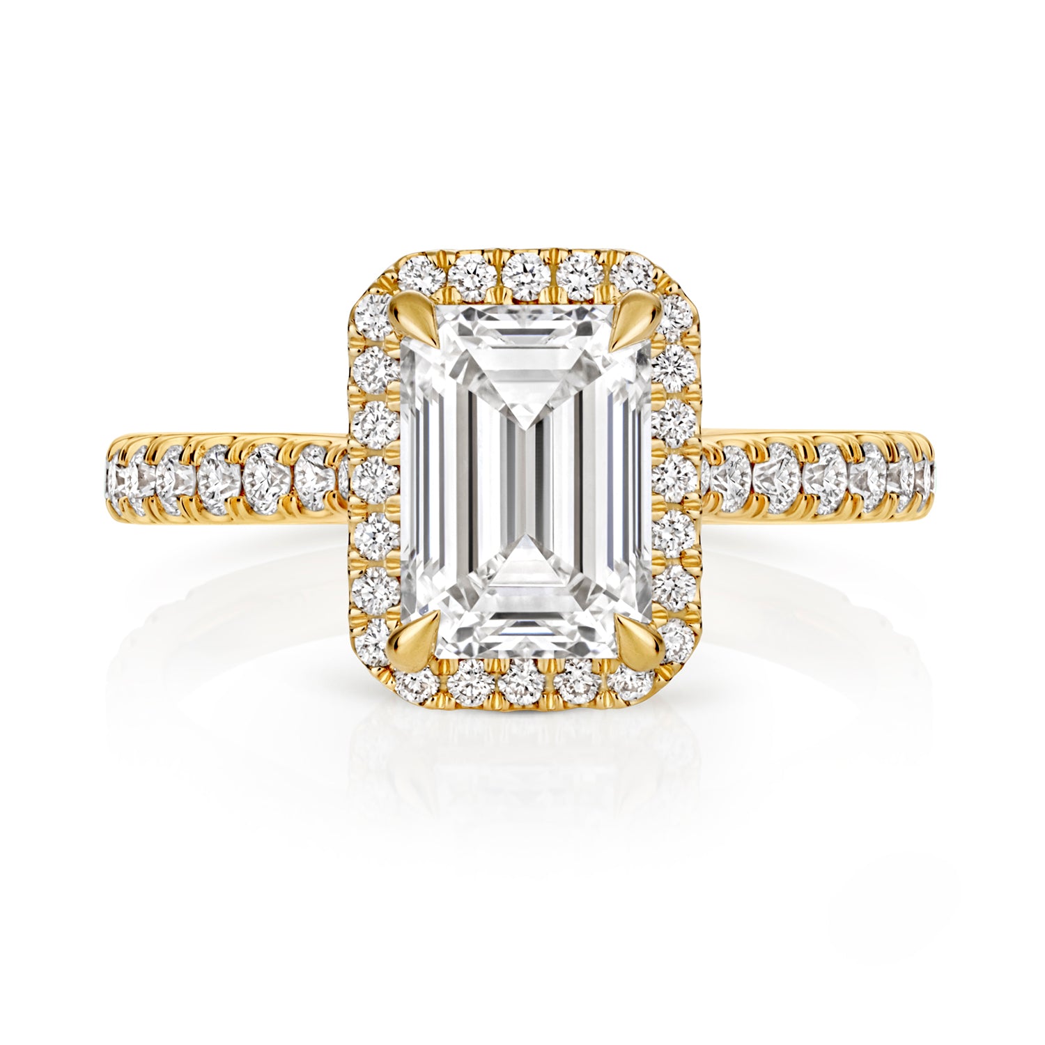 Portman Halo Pavé 2.00ct Emerald Cut Lab Grown Diamond Engagement Ring - 18k Yellow Gold