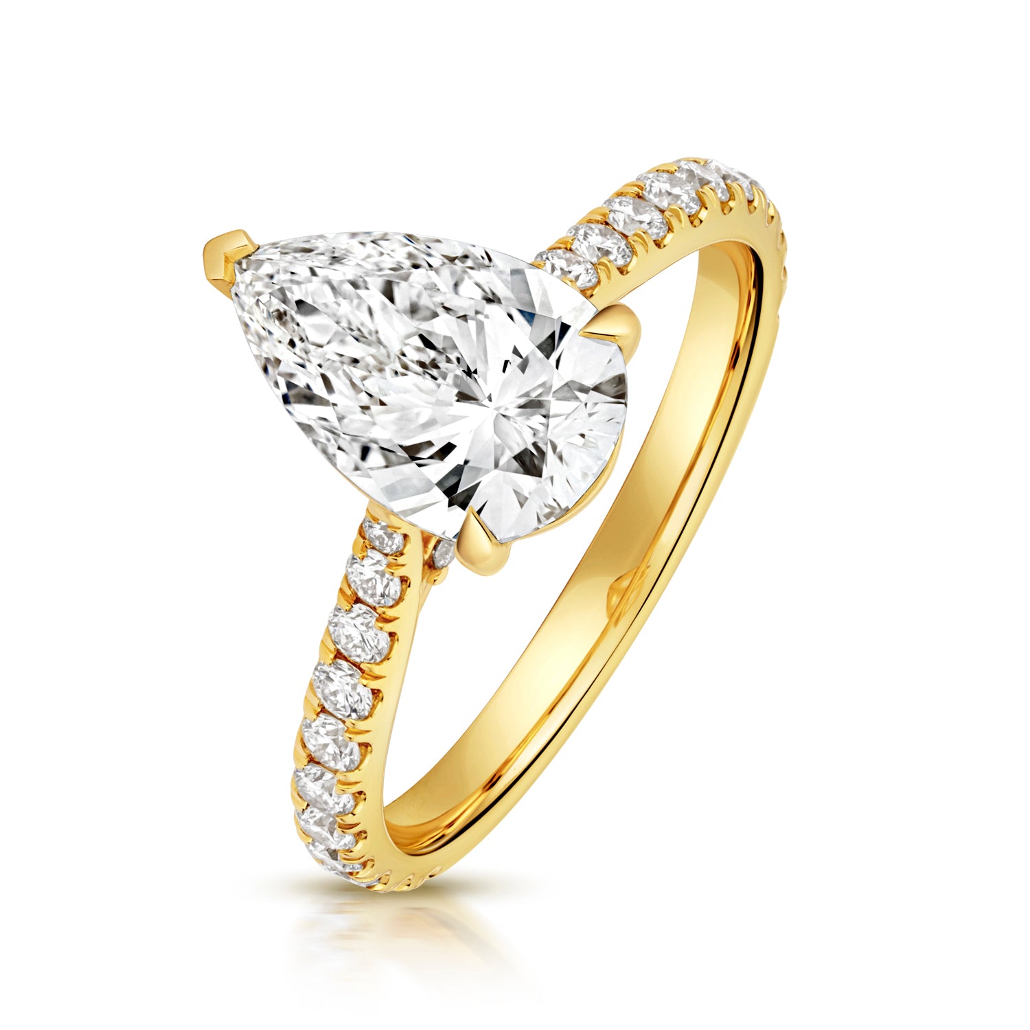 Margot Pavé 2.00ct Pear Shape Lab Grown Diamond Engagement Ring - 18k Yellow Gold