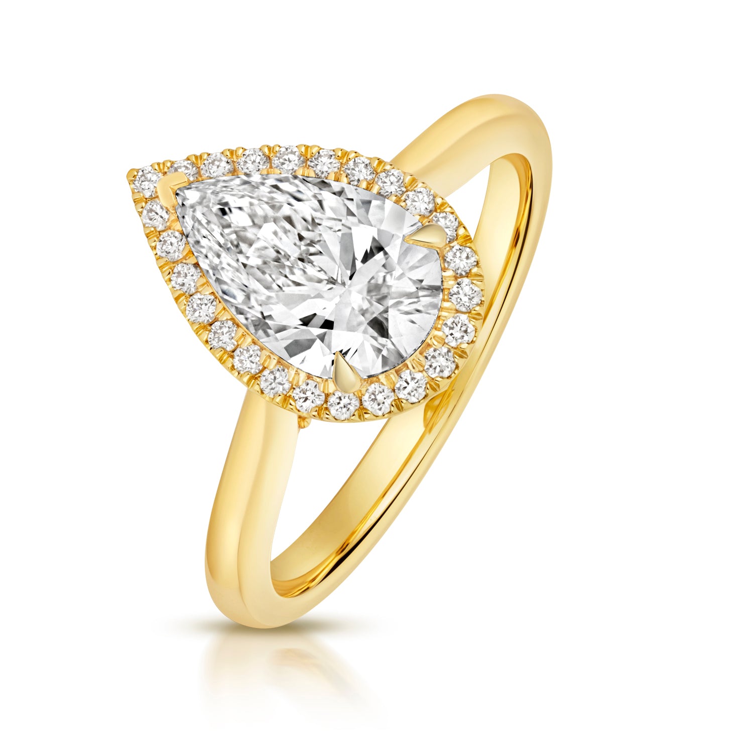 Margot Halo 1.50ct Pear Shape Lab Grown Diamond Engagement Ring - 18k Yellow Gold