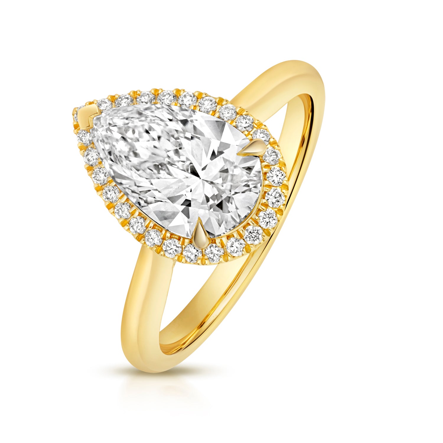 Margot Halo 2.00ct Pear Shape Lab Grown Diamond Engagement Ring - 18k Yellow Gold