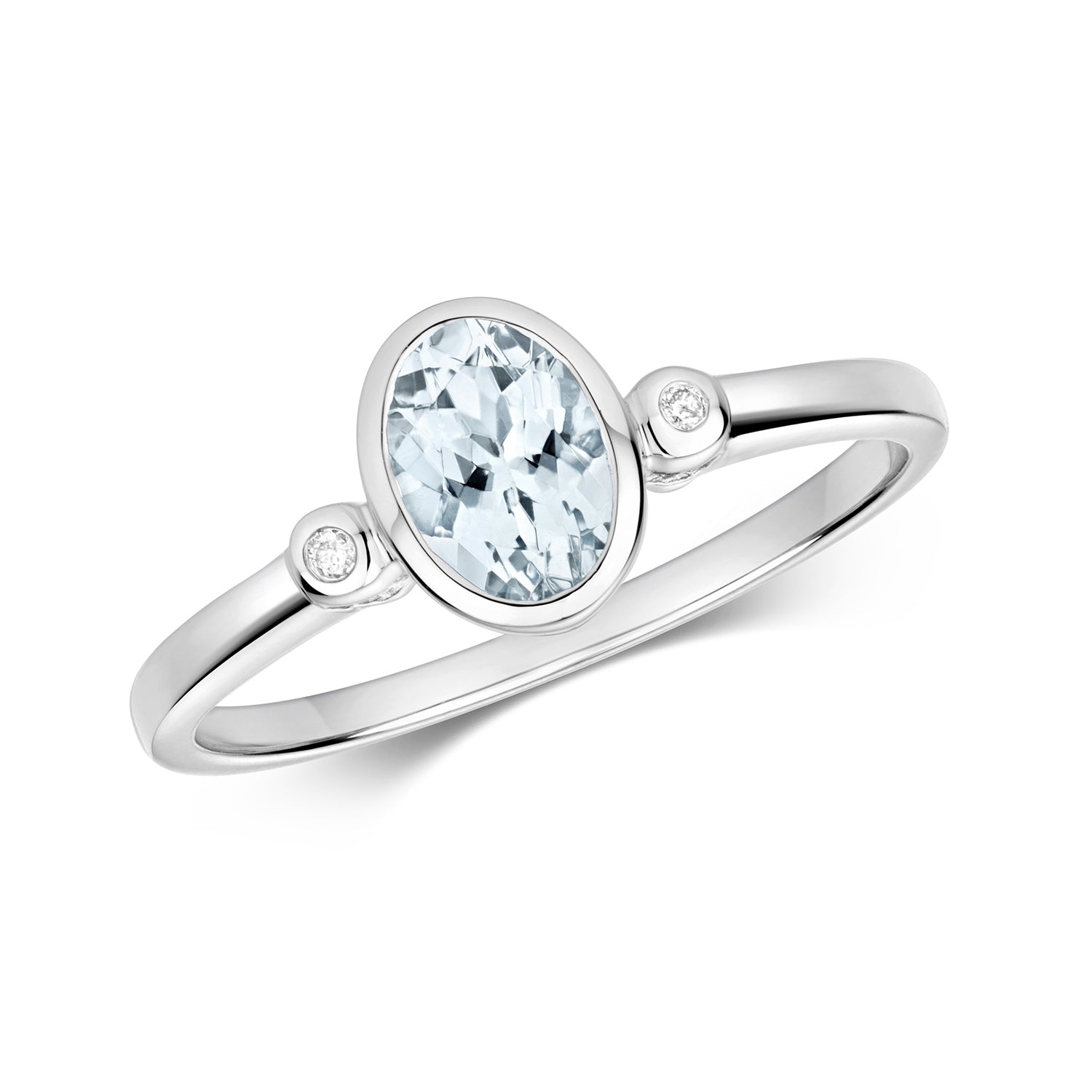 Devon Oval Aquamarine and Diamond Ring - 9k White Gold