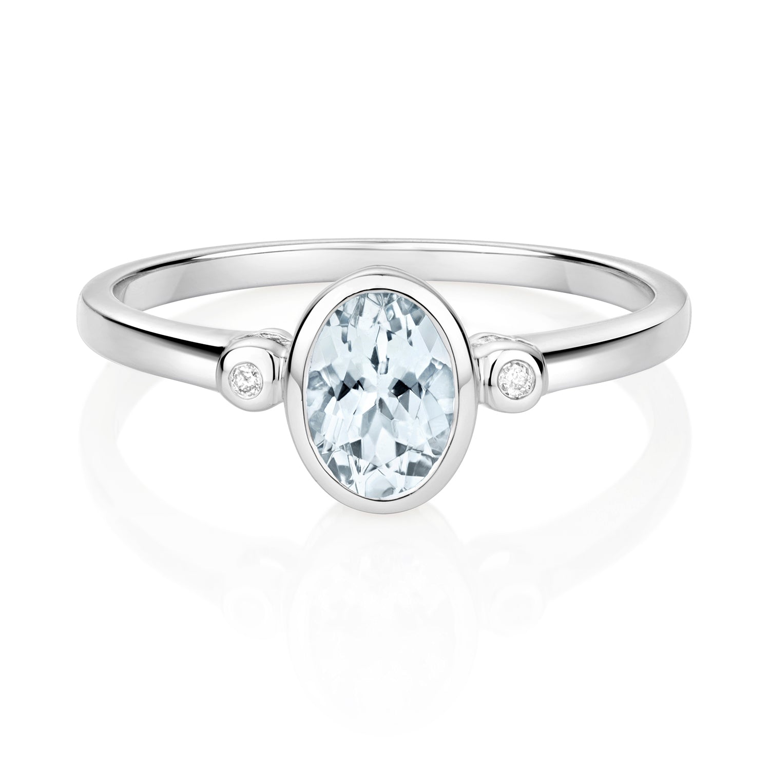 Devon Oval Aquamarine and Diamond Ring - 9k White Gold