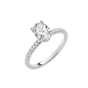 Dina Oval Lab Grown Hidden Halo Diamond Engagement Ring - 18k White Gold, 1.00ct