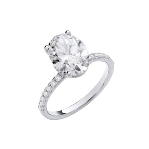 Dina Oval Lab Grown Hidden Halo Diamond Engagement Ring - 18k White Gold, 3.00ct