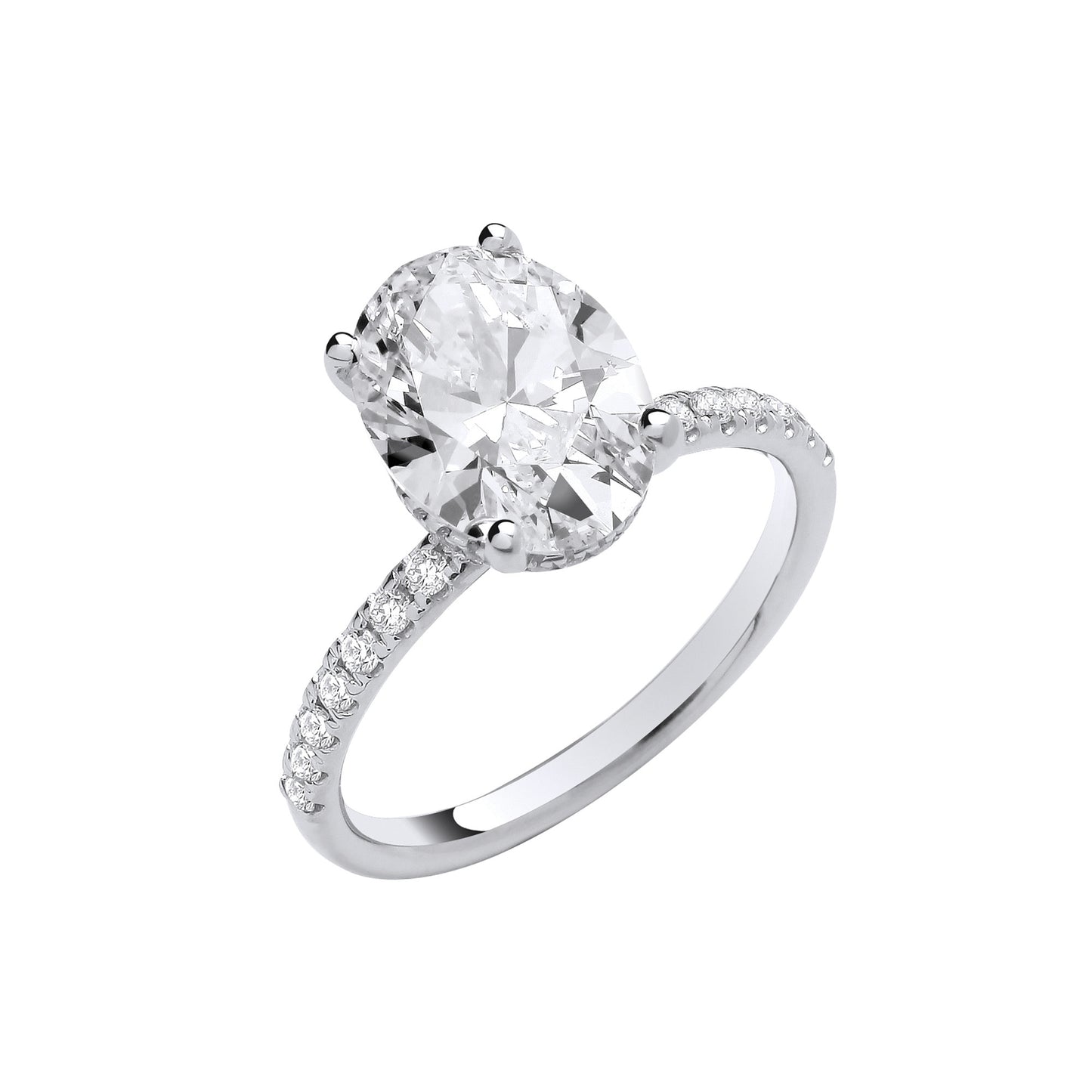 Dina Oval Lab Grown Hidden Halo Diamond Engagement Ring - 18k White Gold, 3.00ct