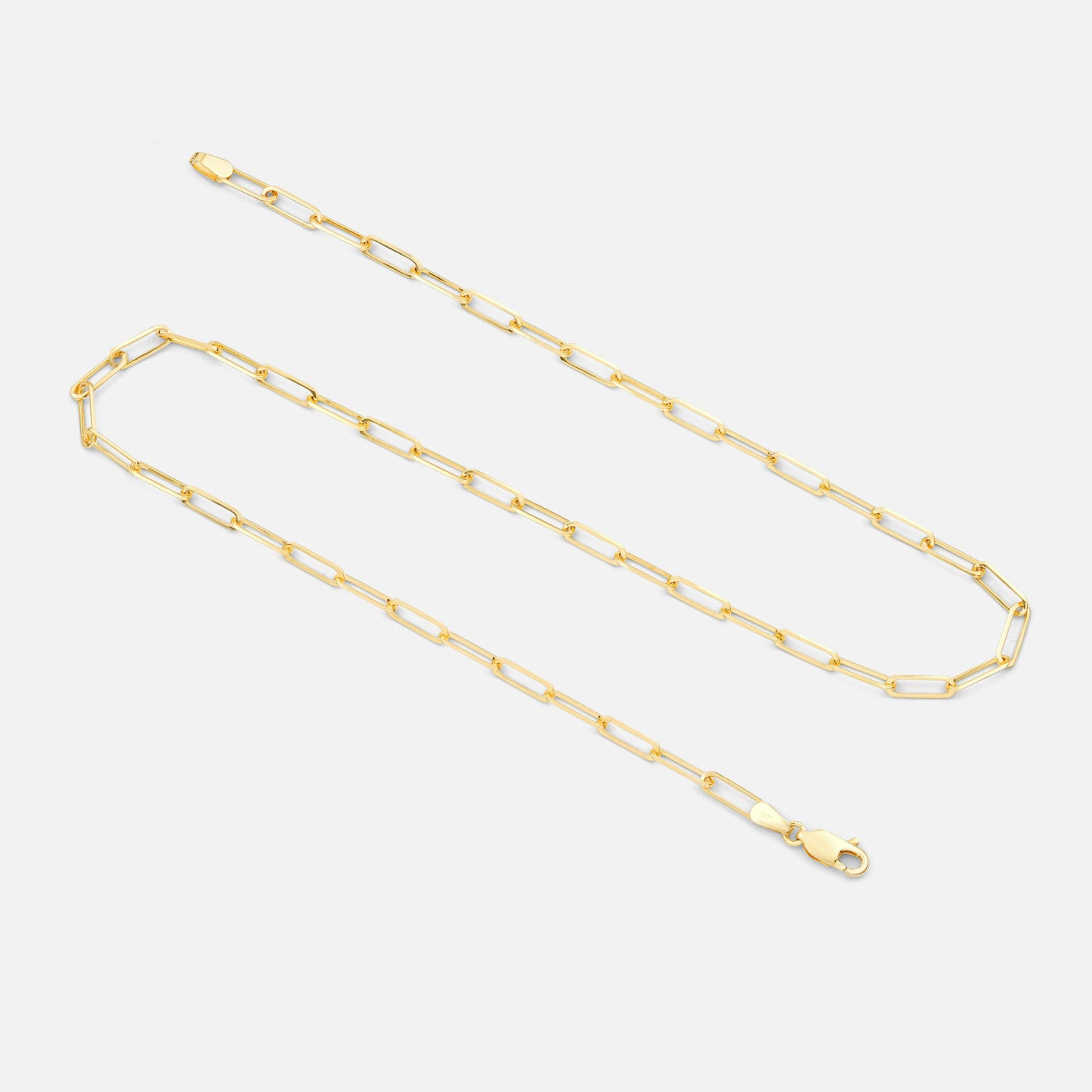 Lloyds Mini Paperclip Sold Gold Chain - 9k Yellow Gold Necklace