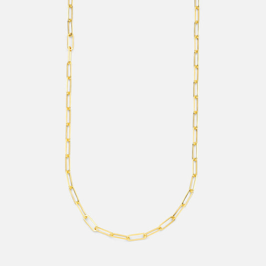 Lloyds Mini Paperclip Sold Gold Chain - 9k Yellow Gold Necklace