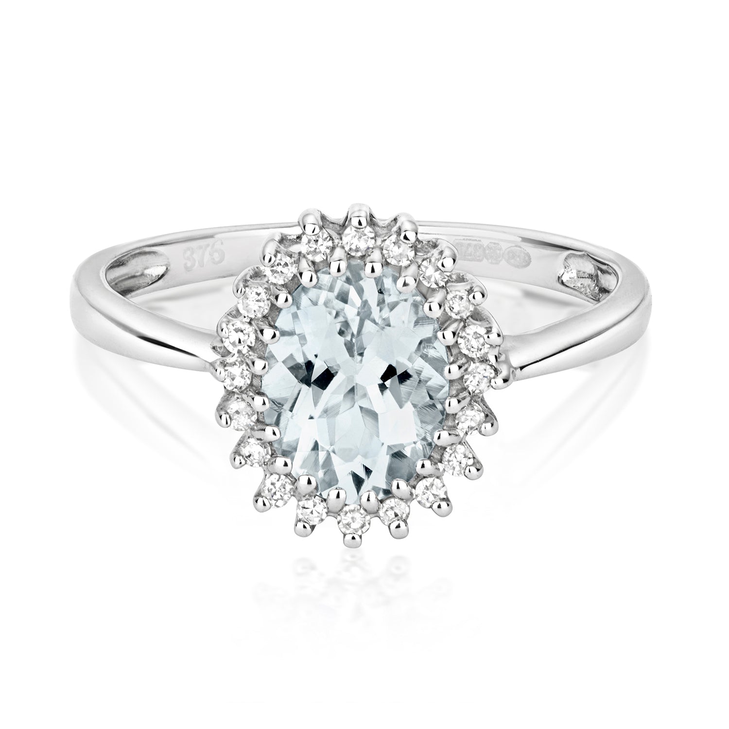 Serene Oval Aquamarine and Diamond Ring - 9k White Gold