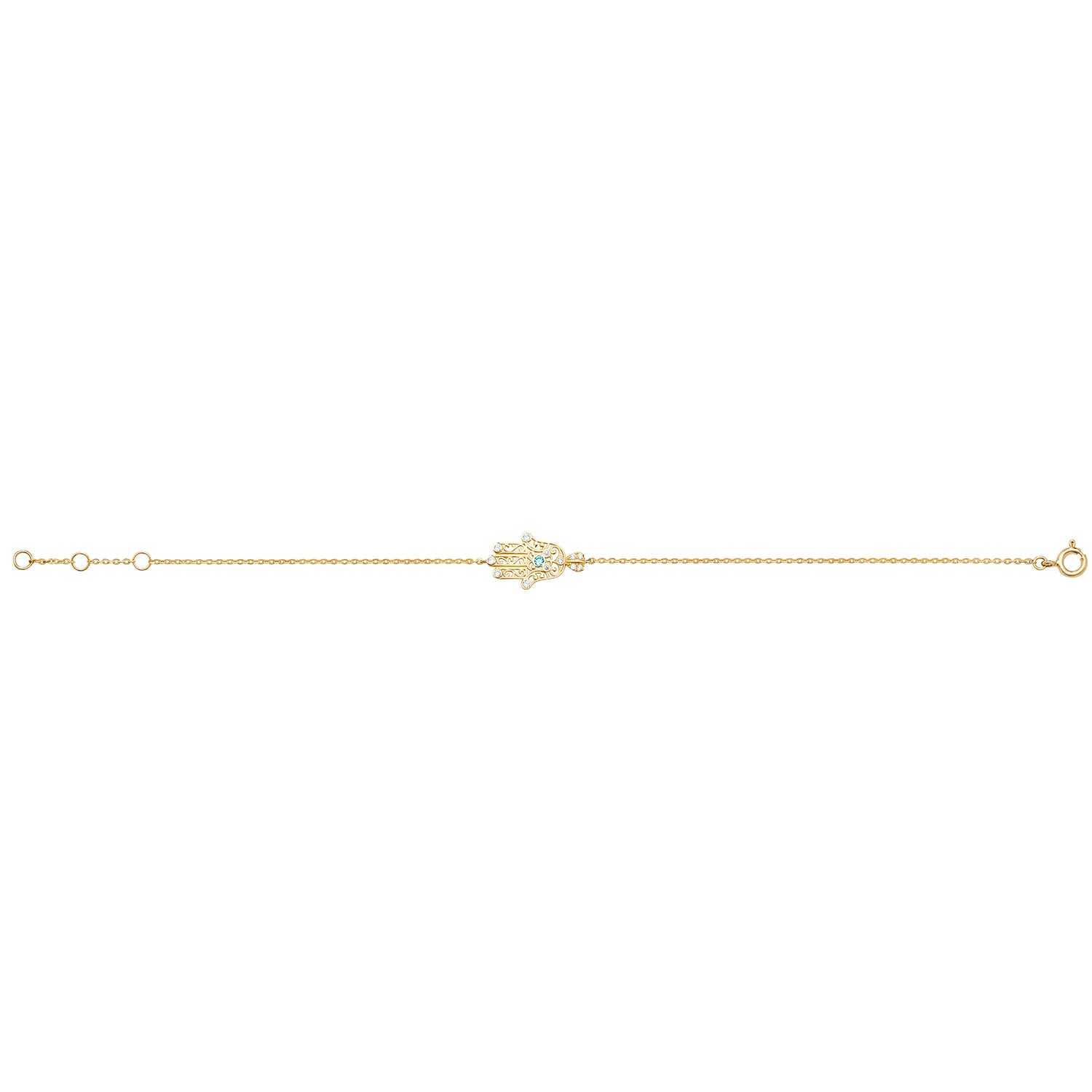 Hamsa Hand Bracelet with Cubic Zirconia - 9k Yellow Gold
