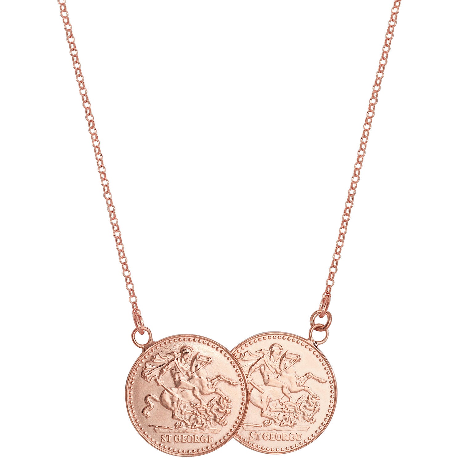 St George Full Sovereign Coins Necklace - Rose Gold Plated Silver