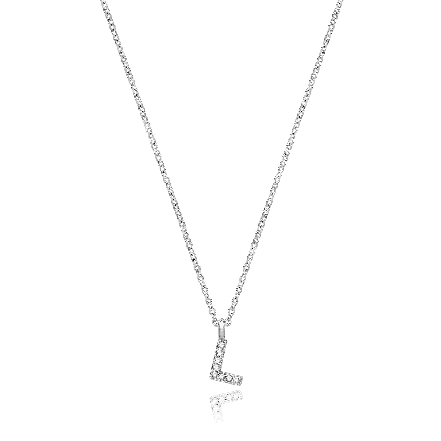 Initial Letter L Zirconia Necklace – Rhodium Plated Silver