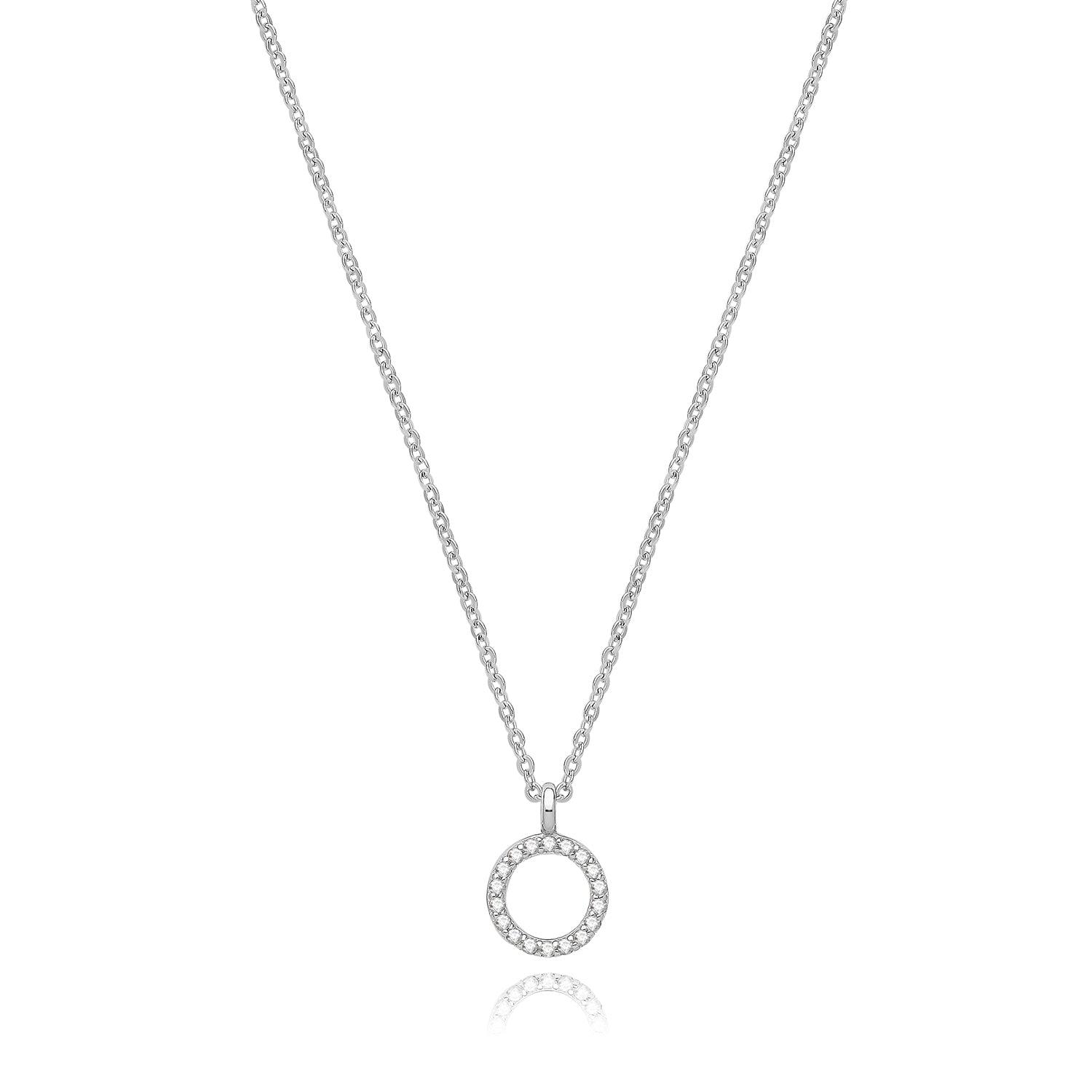 Initial Letter O Zirconia Necklace – Rhodium Plated Silver