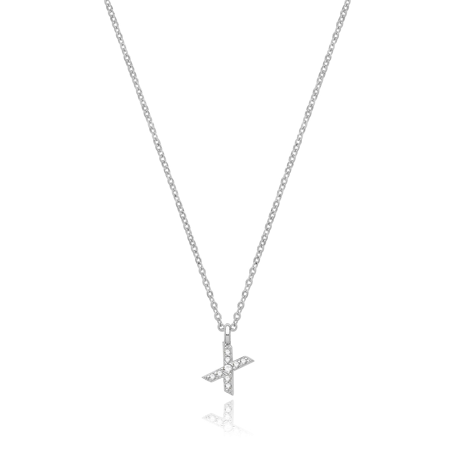 Initial Letter X Zirconia Necklace – Rhodium Plated Silver