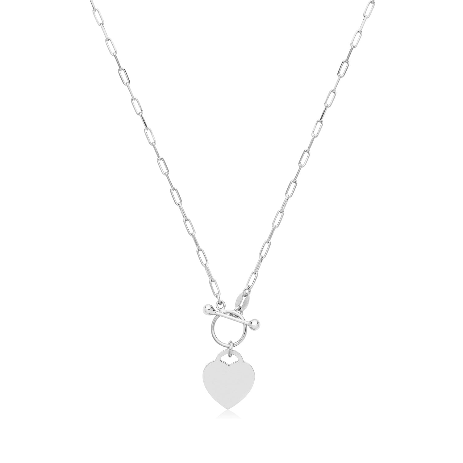 Paperclip T-Bar Chain & Heart Necklace - Sterling Silver