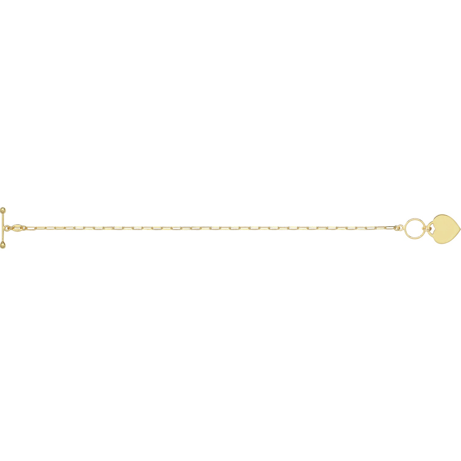 Paperclip T-Bar Chain & Heart Bracelet - Yellow Gold Plated Silver
