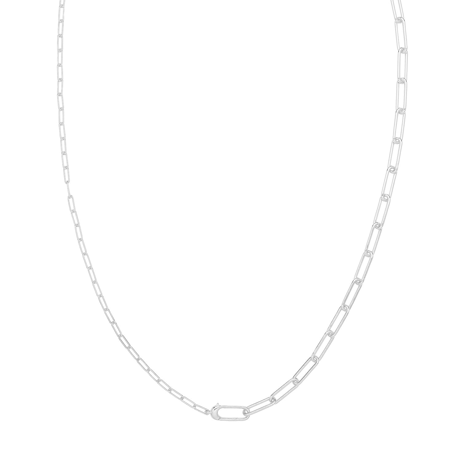 Tapered Paperclip Link Necklace – Rhodium Plated Silver