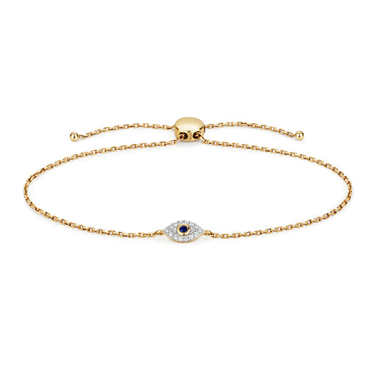 Evil Eye Diamond & Sapphire Bracelet - 9k Yellow Gold