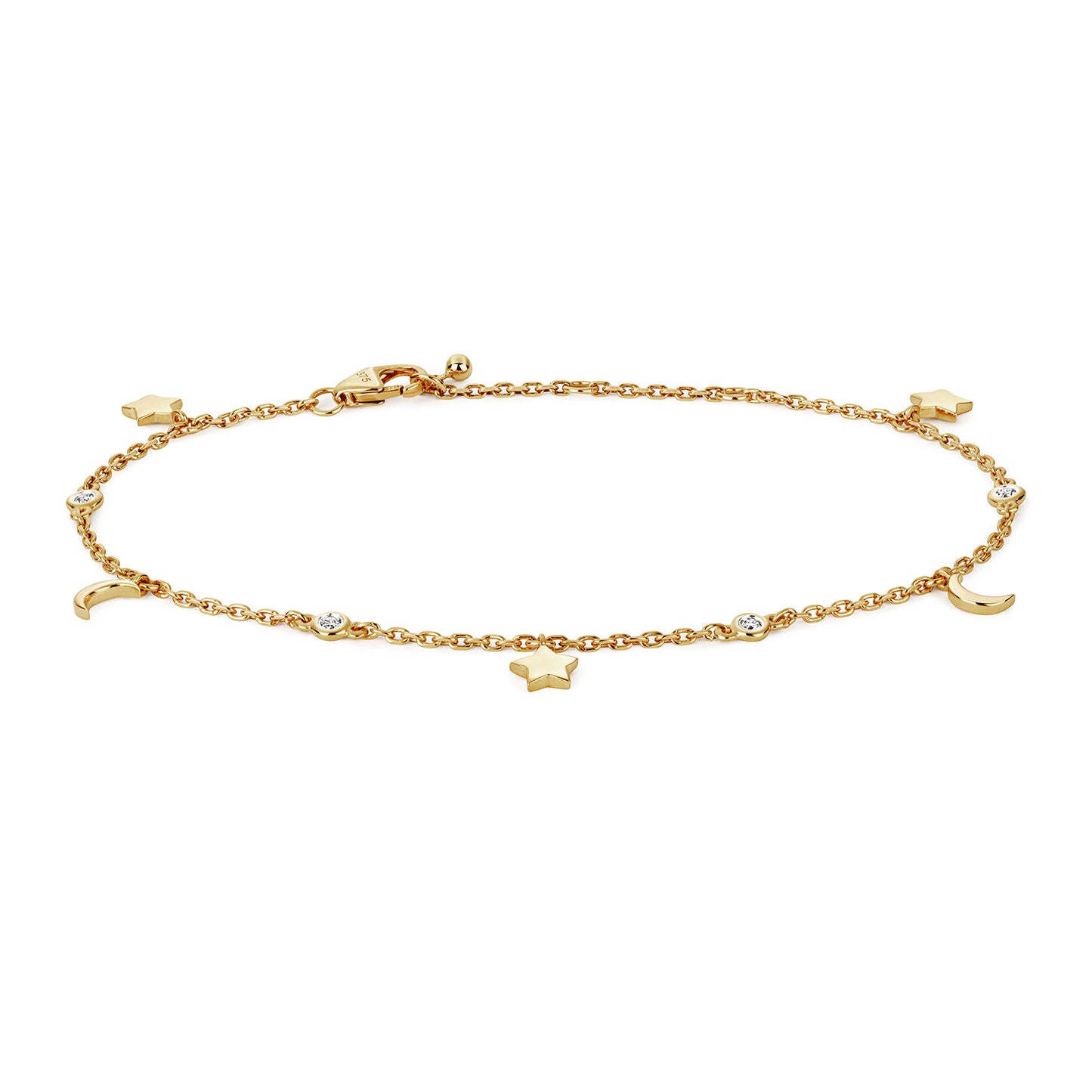 Stars & Moon Diamond Bracelet - Claw Clasp, 9k Yellow Gold