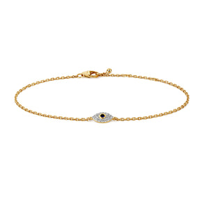 Evil Eye Diamond & Sapphire Bracelet - Claw Clasp, 9k Yellow Gold