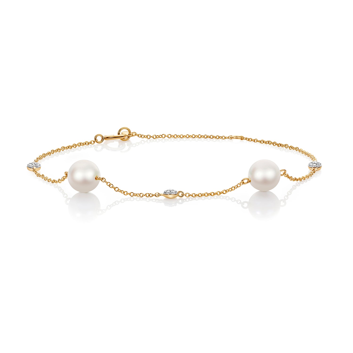 Lloyds Freshwater Pearl and Diamond Bracelet - 9k Yellow Gold