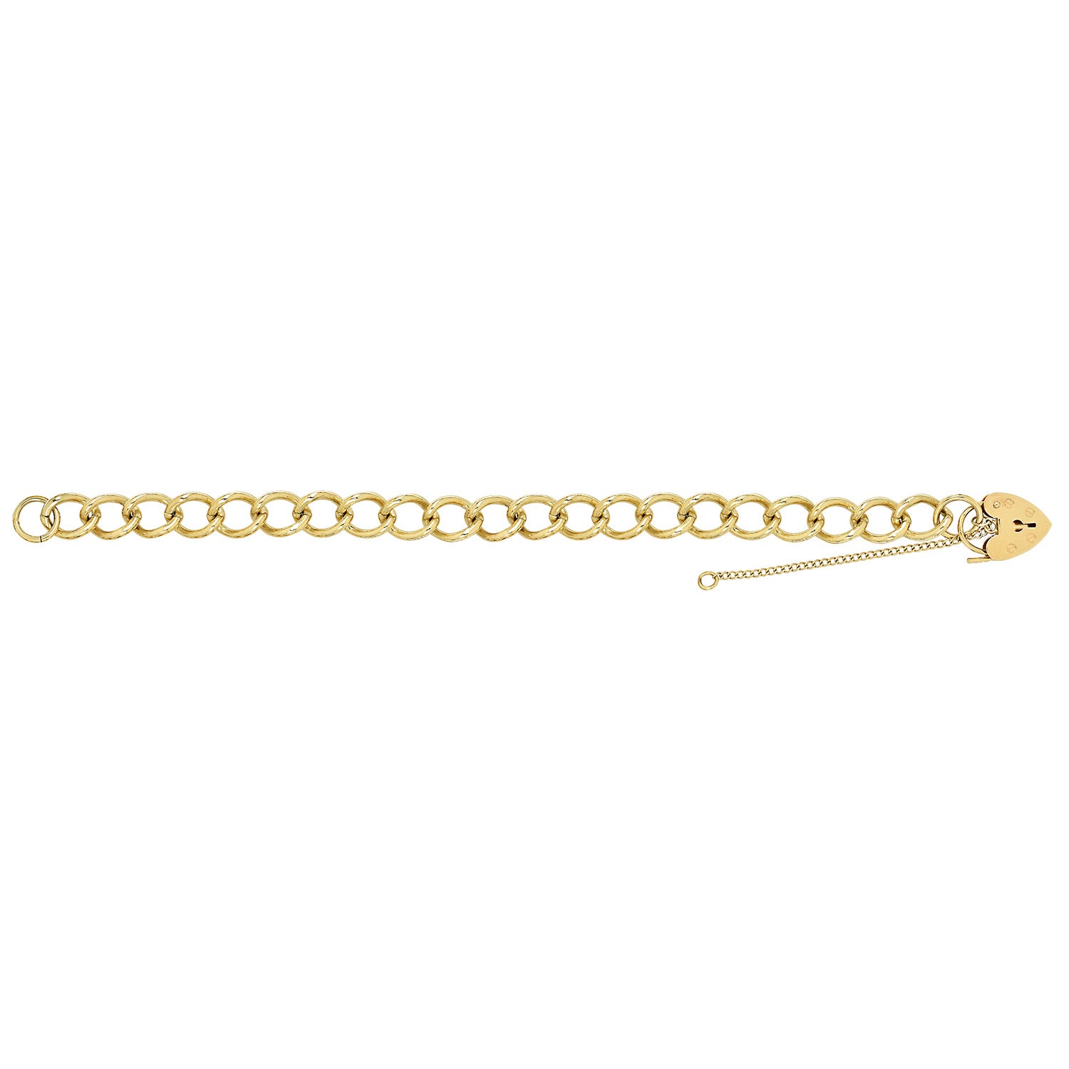 Heart Lock 8 inch Charm Bracelet - 9k Yellow Gold