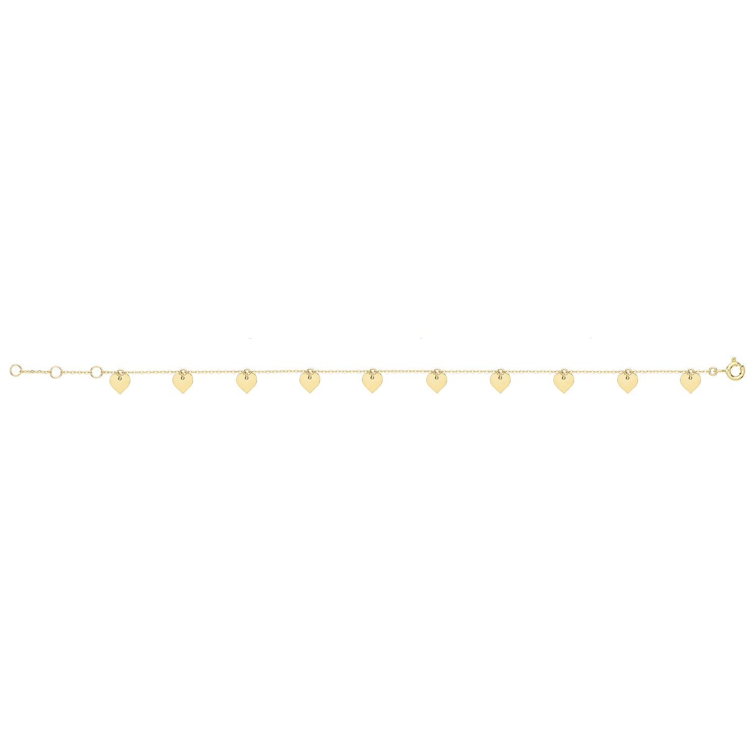 Hearts Charm Bracelet - 9k Yellow Gold